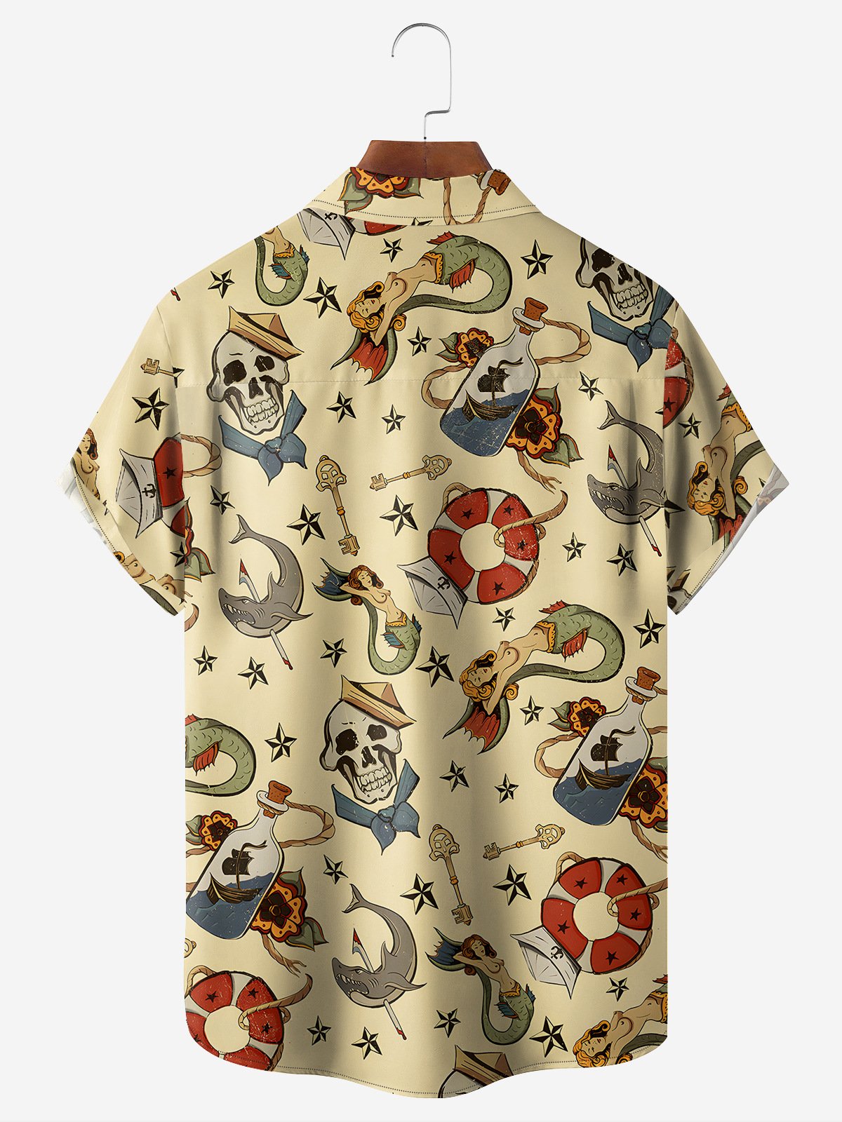 Mermaid Chest Pocket Short Sleeve Hawaiian Shirt