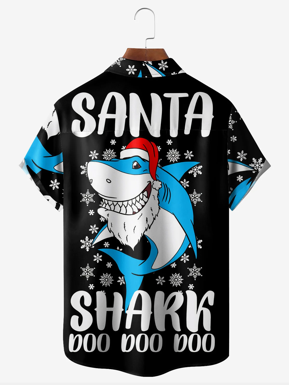 Christmas Shark Chest Pocket Short Sleeve Hawaiian Shirt