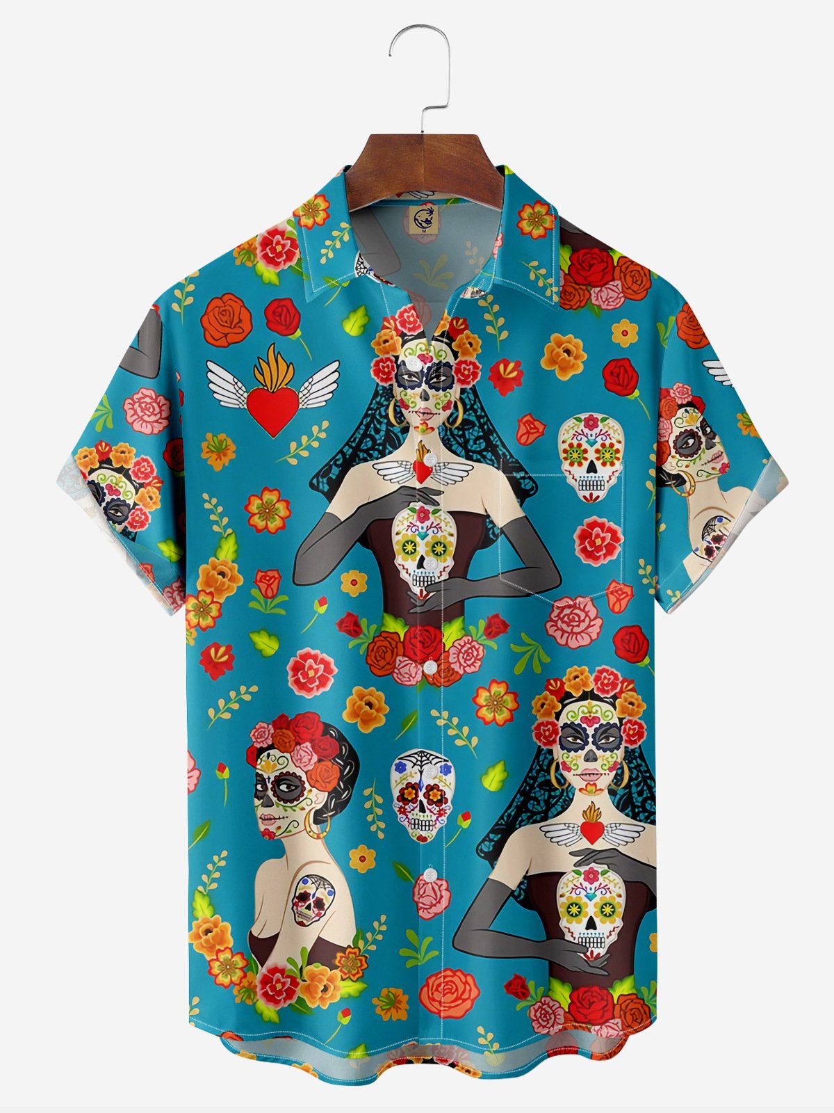 Day of the Dead Chest Pocket Short Sleeve Casual Shirt