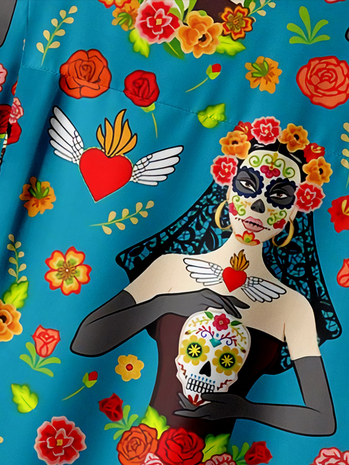 Day of the Dead Chest Pocket Short Sleeve Casual Shirt