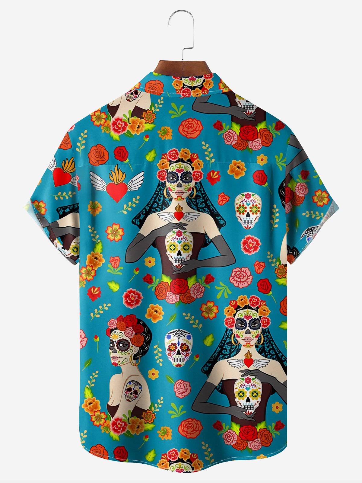 Day of the Dead Chest Pocket Short Sleeve Casual Shirt