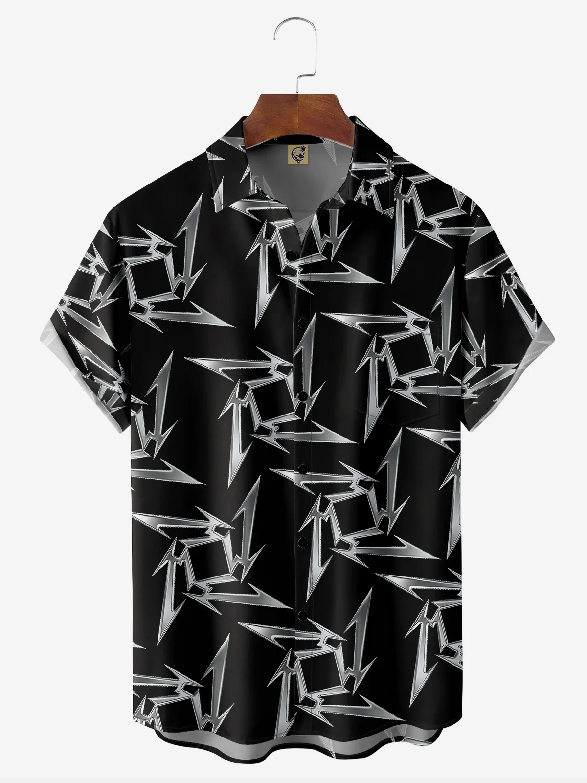Artistic Metal Chest Pocket Short Sleeve Casual Shirt
