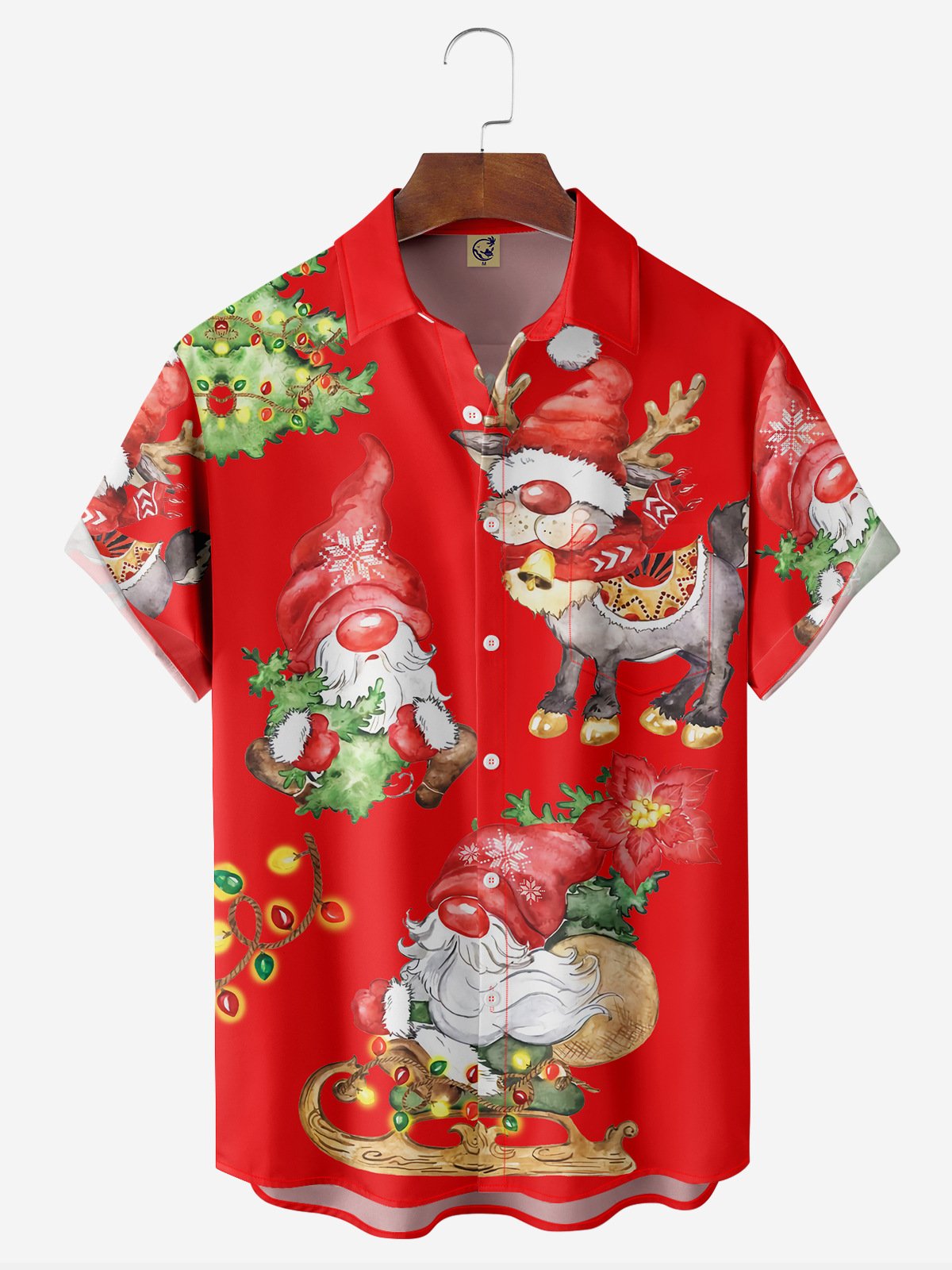 Christmas Gnomes Chest Pocket Short Sleeve Casual Shirt