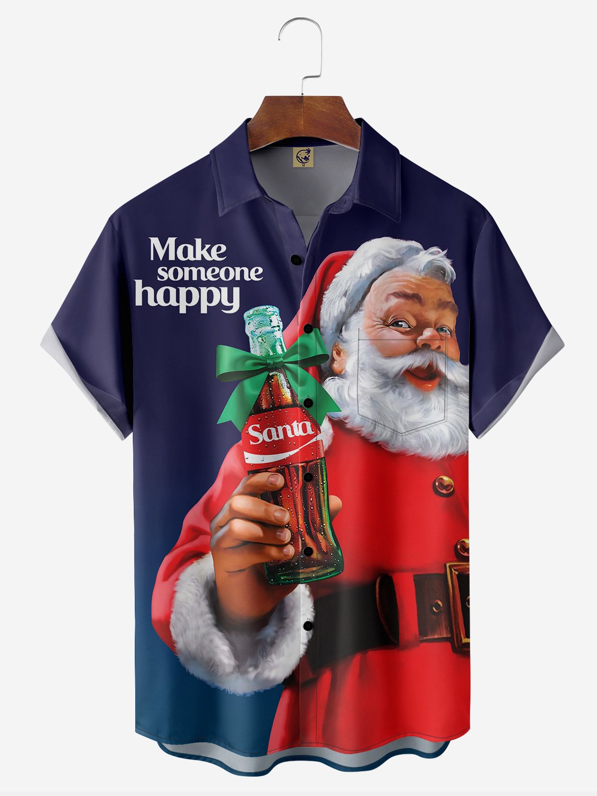 Christmas Santa Claus Chest Pocket Short Sleeve Casual Shirt