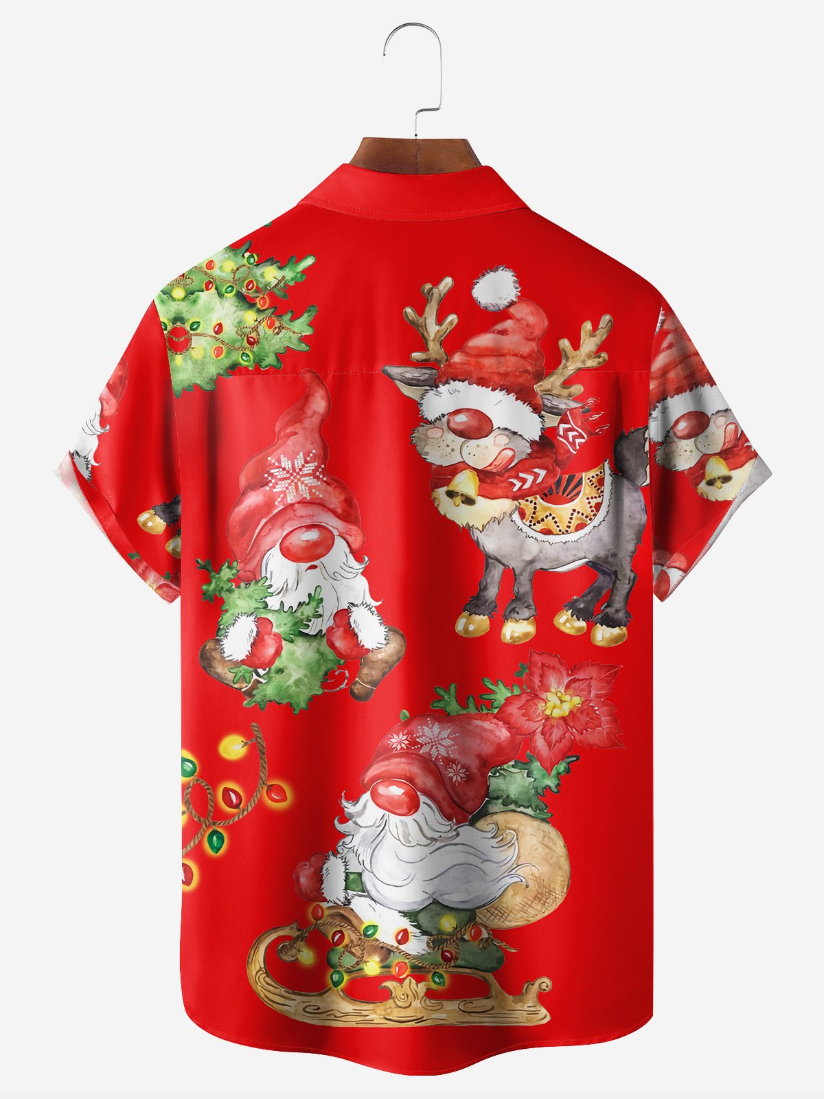 Christmas Gnomes Chest Pocket Short Sleeve Casual Shirt