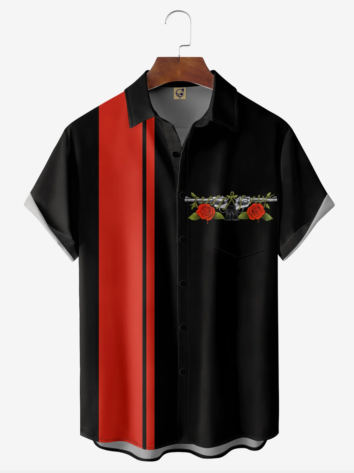Rose Chest Pocket Short Sleeve Bowling Shirt