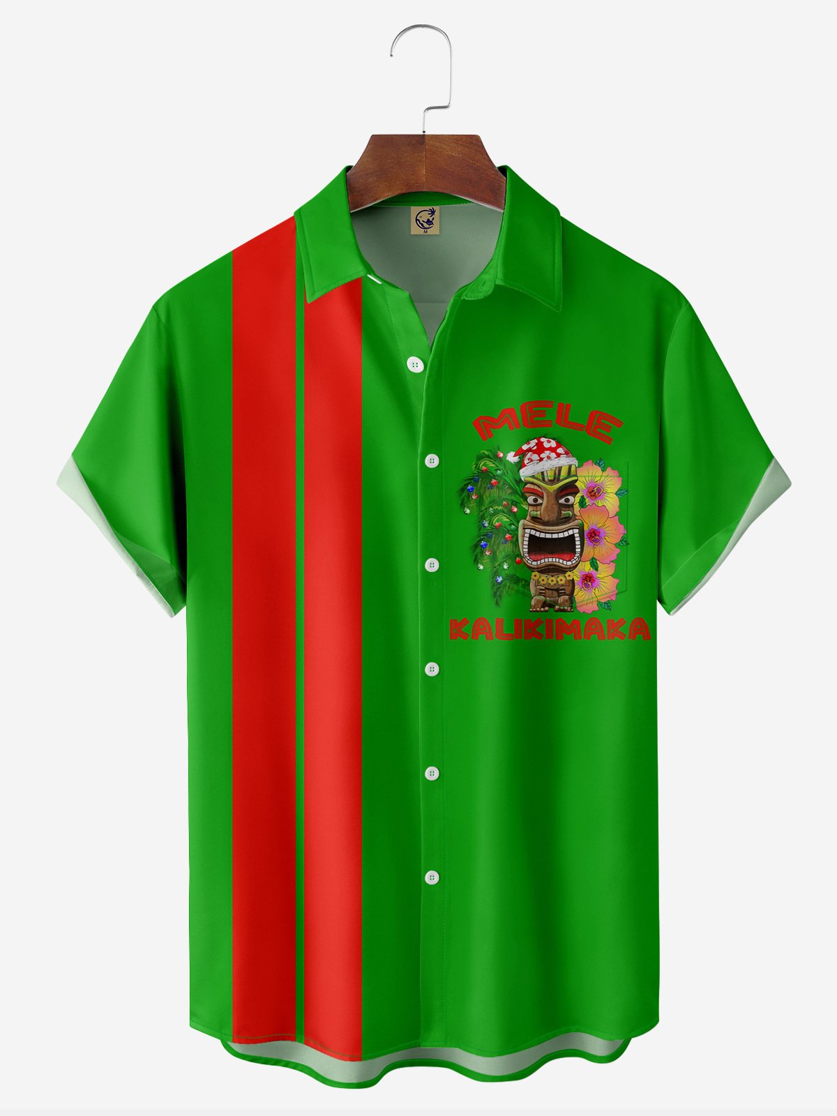 Christmas TIKI Chest Pocket Short Sleeve Bowling Shirt