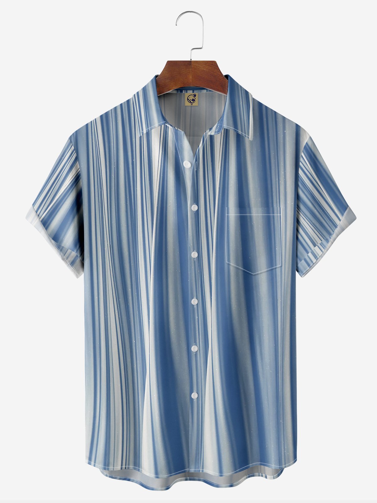 Geometric Striped Chest Pocket Short Sleeve Casual Shirt