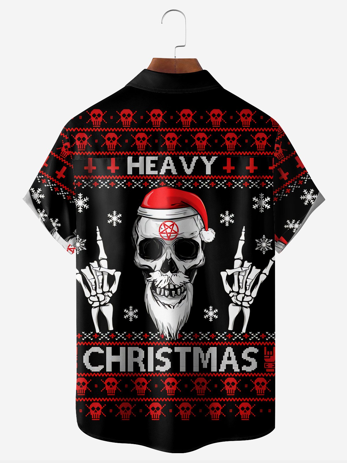 Christmas Skull Chest Pocket Short Sleeve Casual Shirt