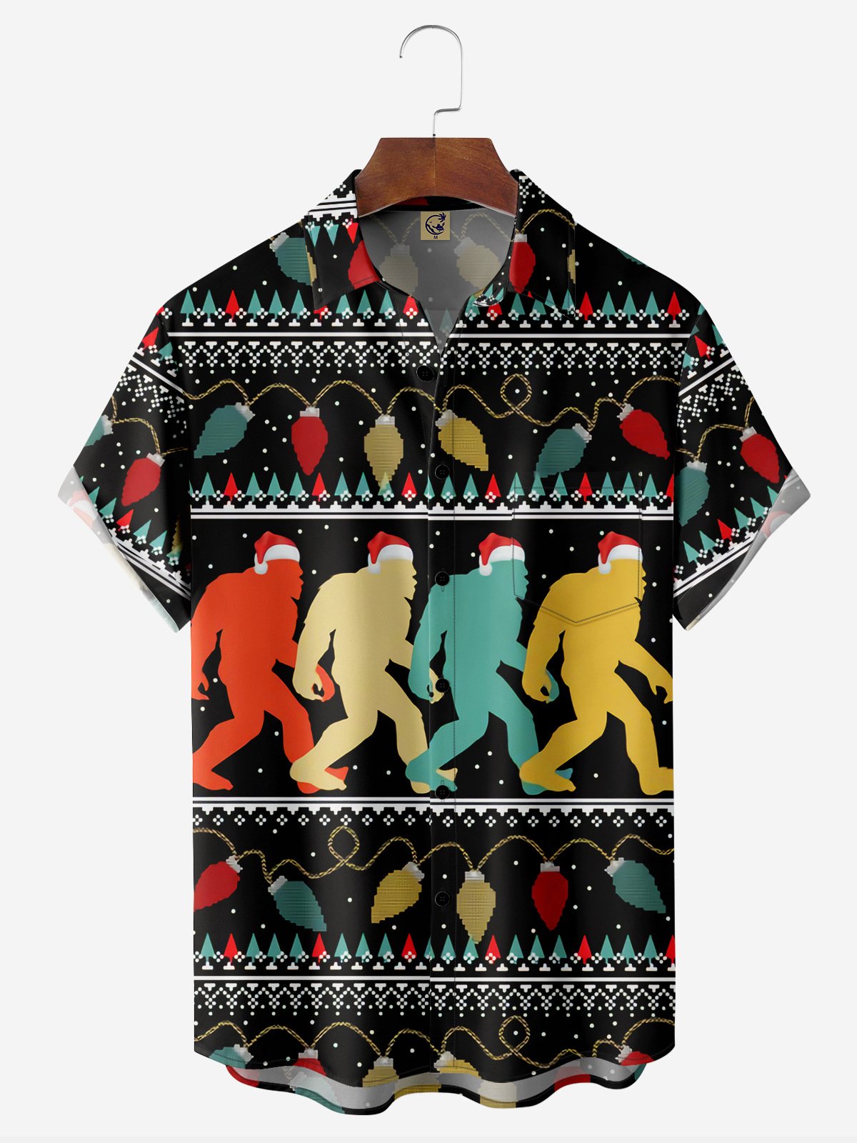 Christmas Chest Pocket Short Sleeve Casual Shirt
