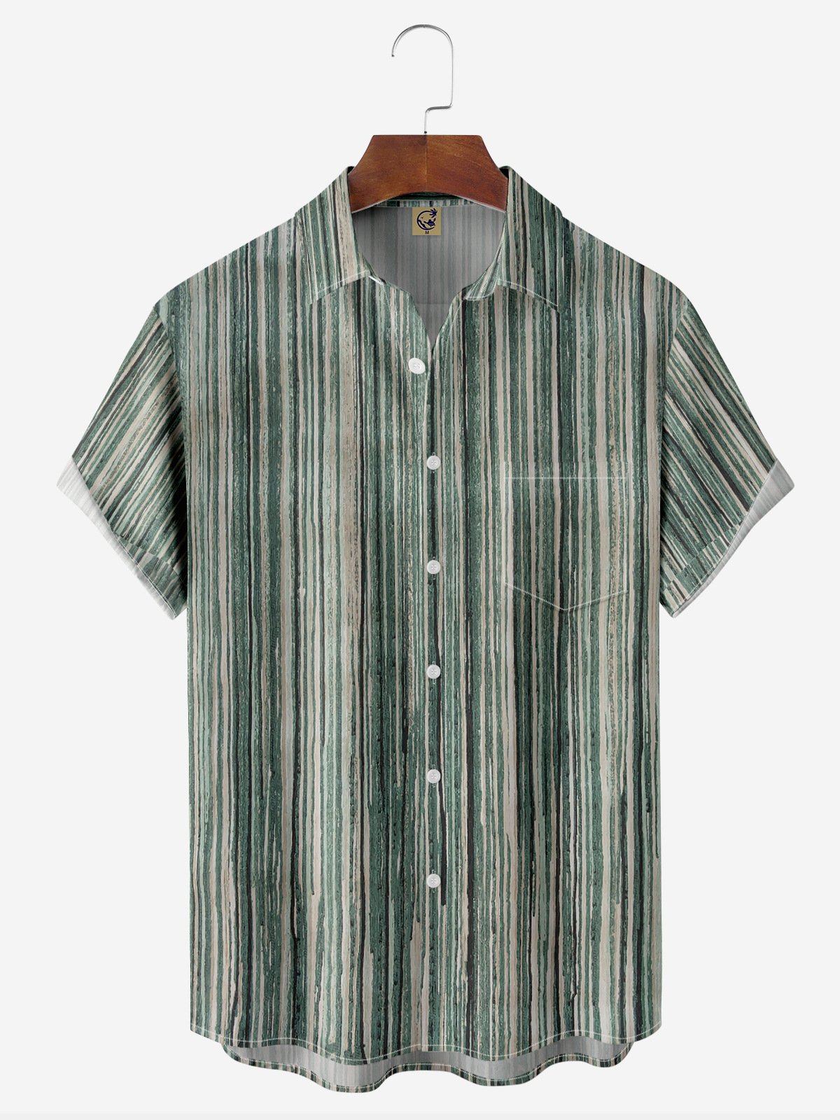 Geometric Stripe Chest Pocket Short Sleeve Casual Shirt