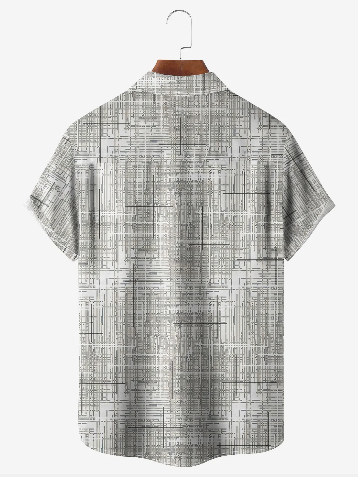 Hardaddy Classic Button Down Hawaiian Shirt Gray Abstract Chest Pocket Short Sleeve Casual Shirt