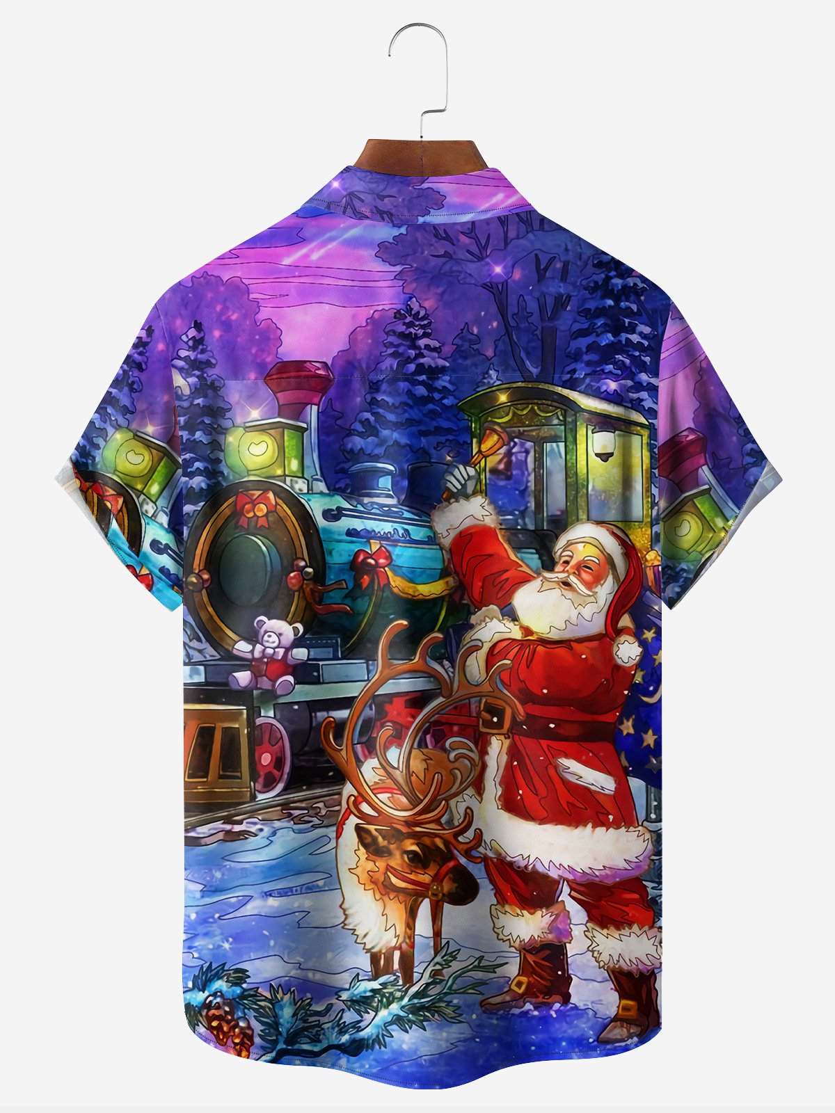 Christmas Santa Claus Chest Pocket Short Sleeve Casual Shirt