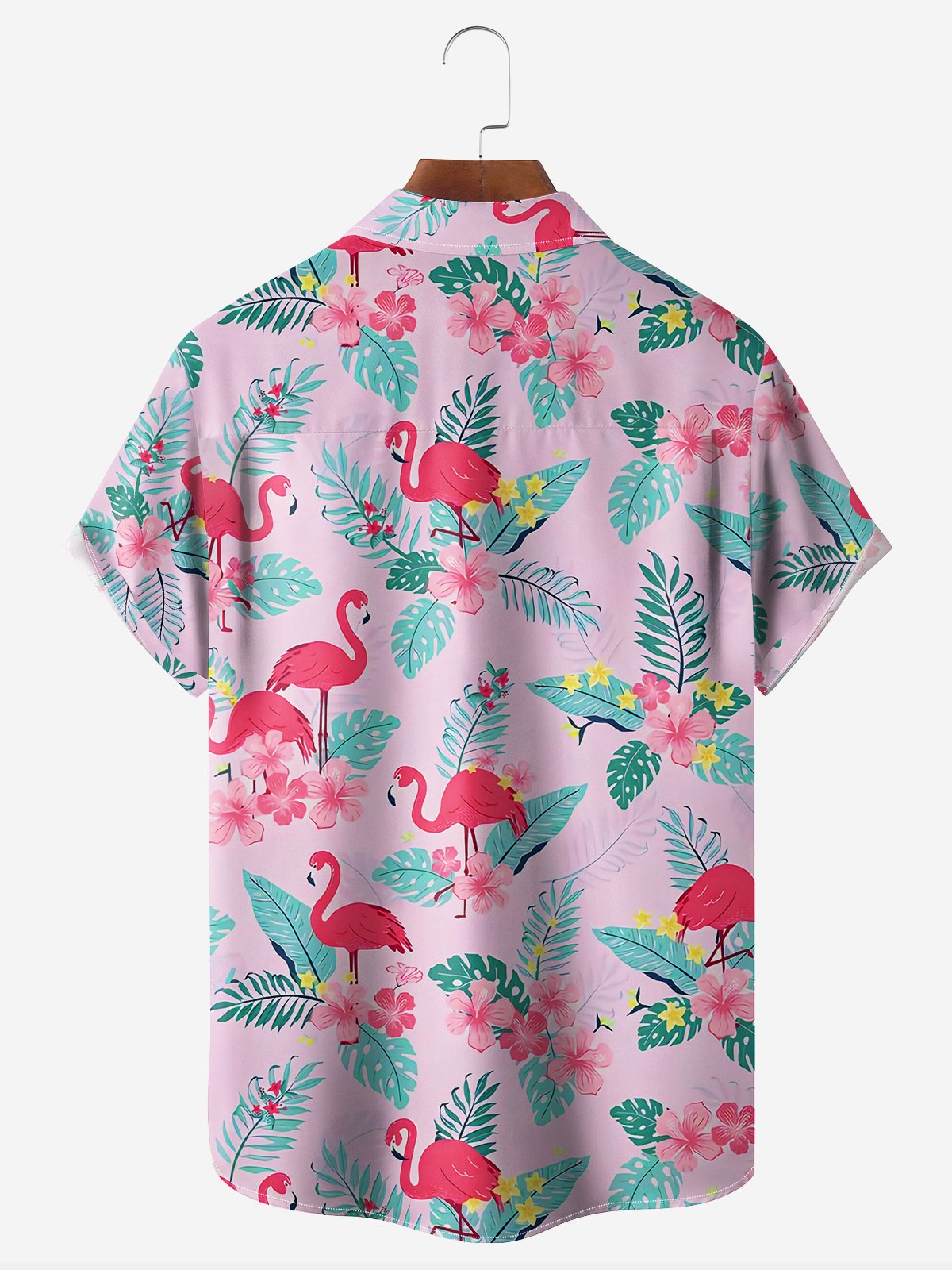 Flamingo Chest Pocket Short Sleeve Hawaiian Shirt