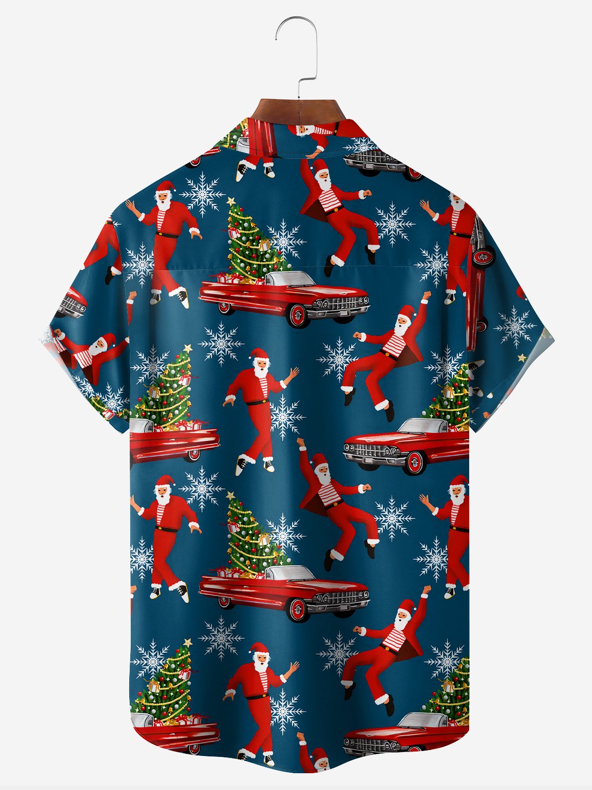 Christmas Santa Chest Pocket Short Sleeve Casual Shirt