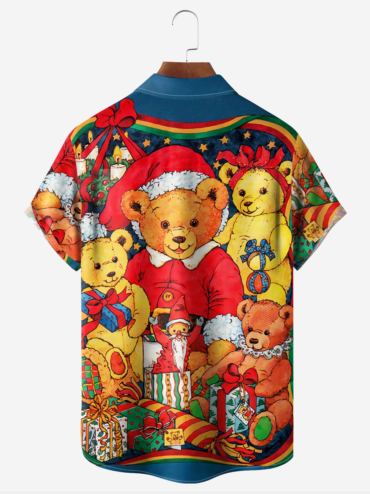 Christmas Bear Chest Pocket Short Sleeve Casual Shirt