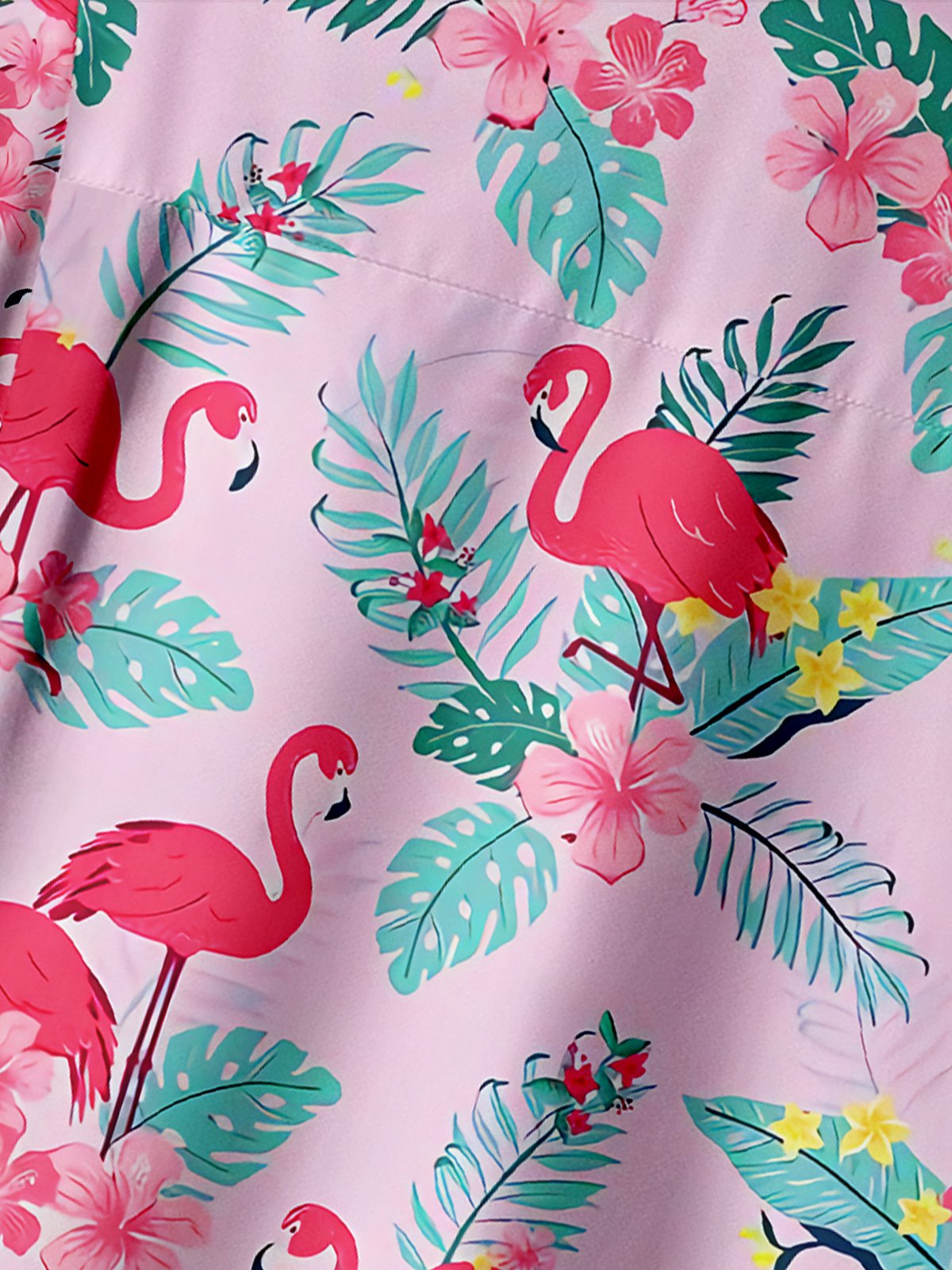 Flamingo Chest Pocket Short Sleeve Hawaiian Shirt