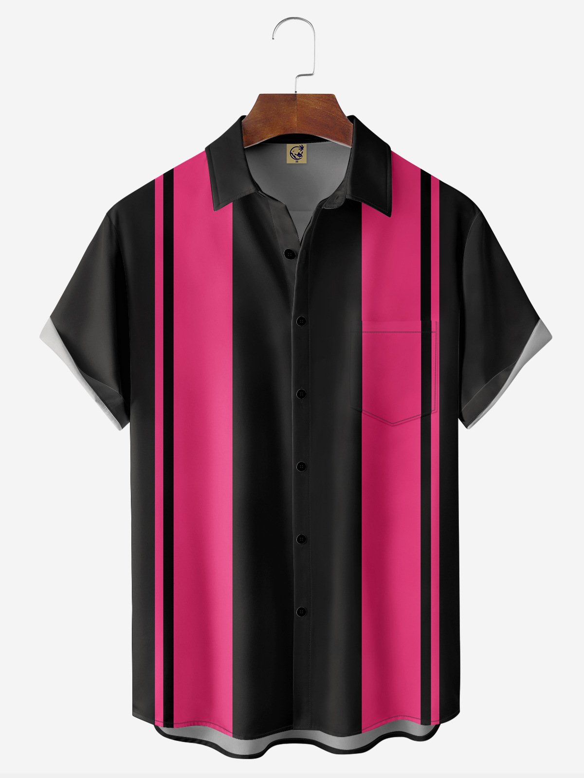 Color-block Chest Pocket Short Sleeve Bowling Shirt