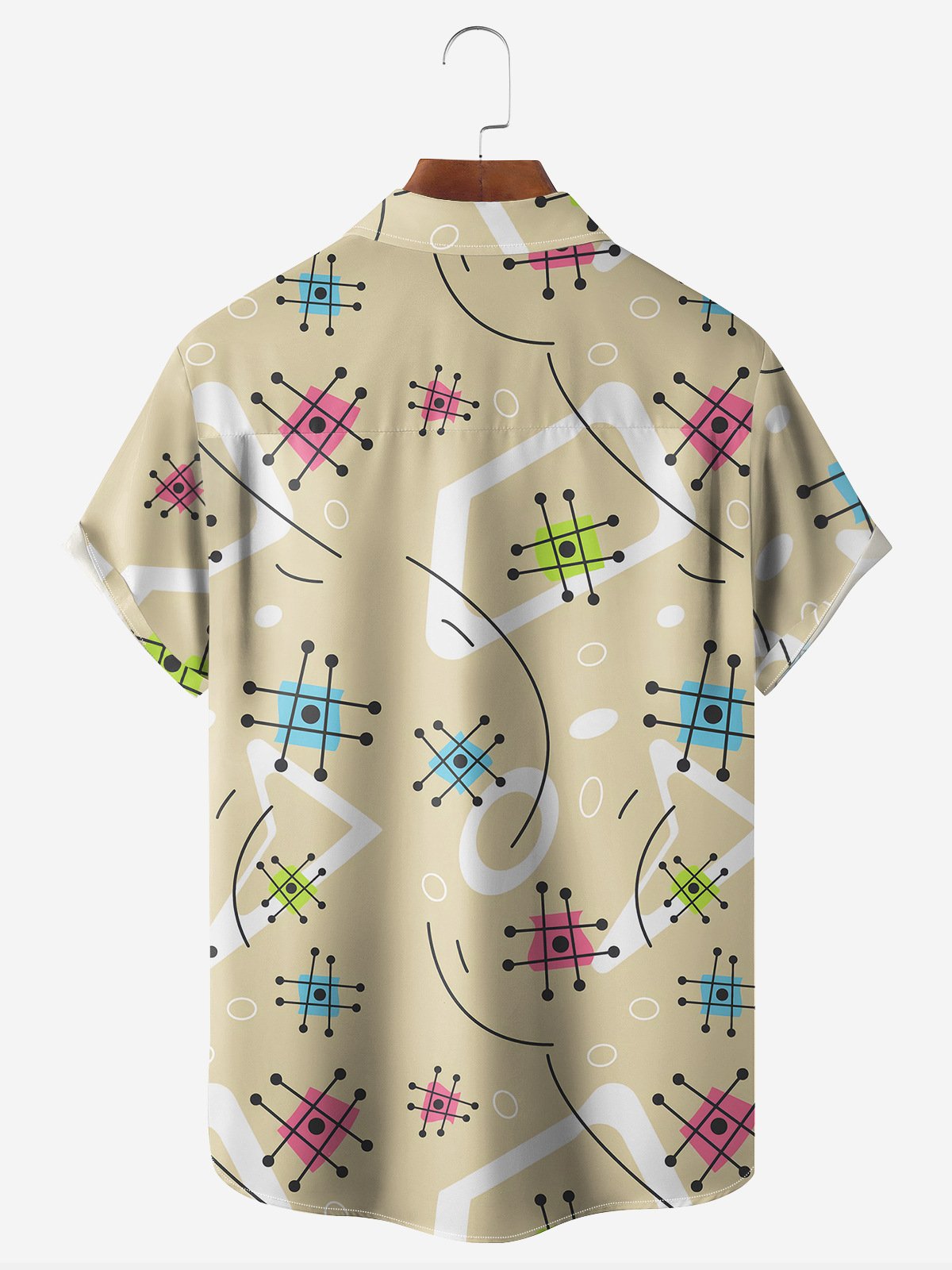 Mid Century Pattern Chest Pocket Short Sleeve Casual Shirt