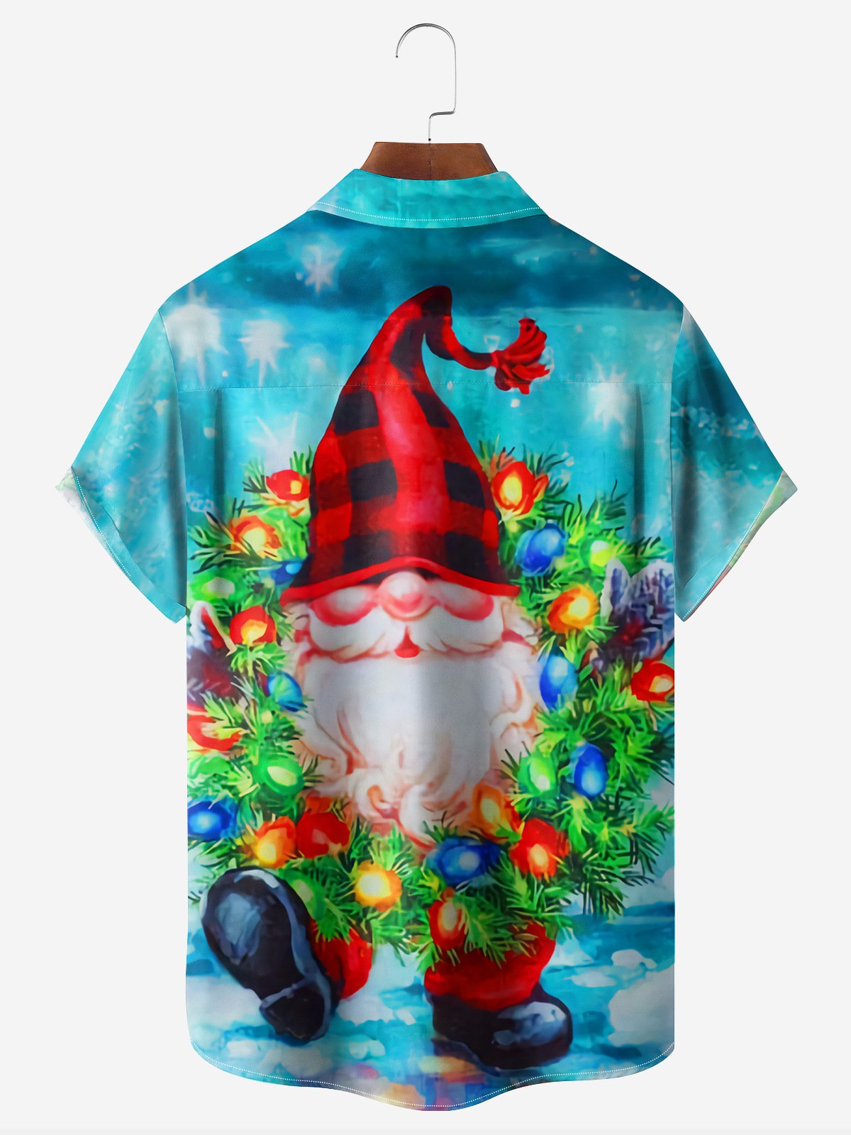 Christmas Gnomes Chest Pocket Short Sleeve Casual Shirt