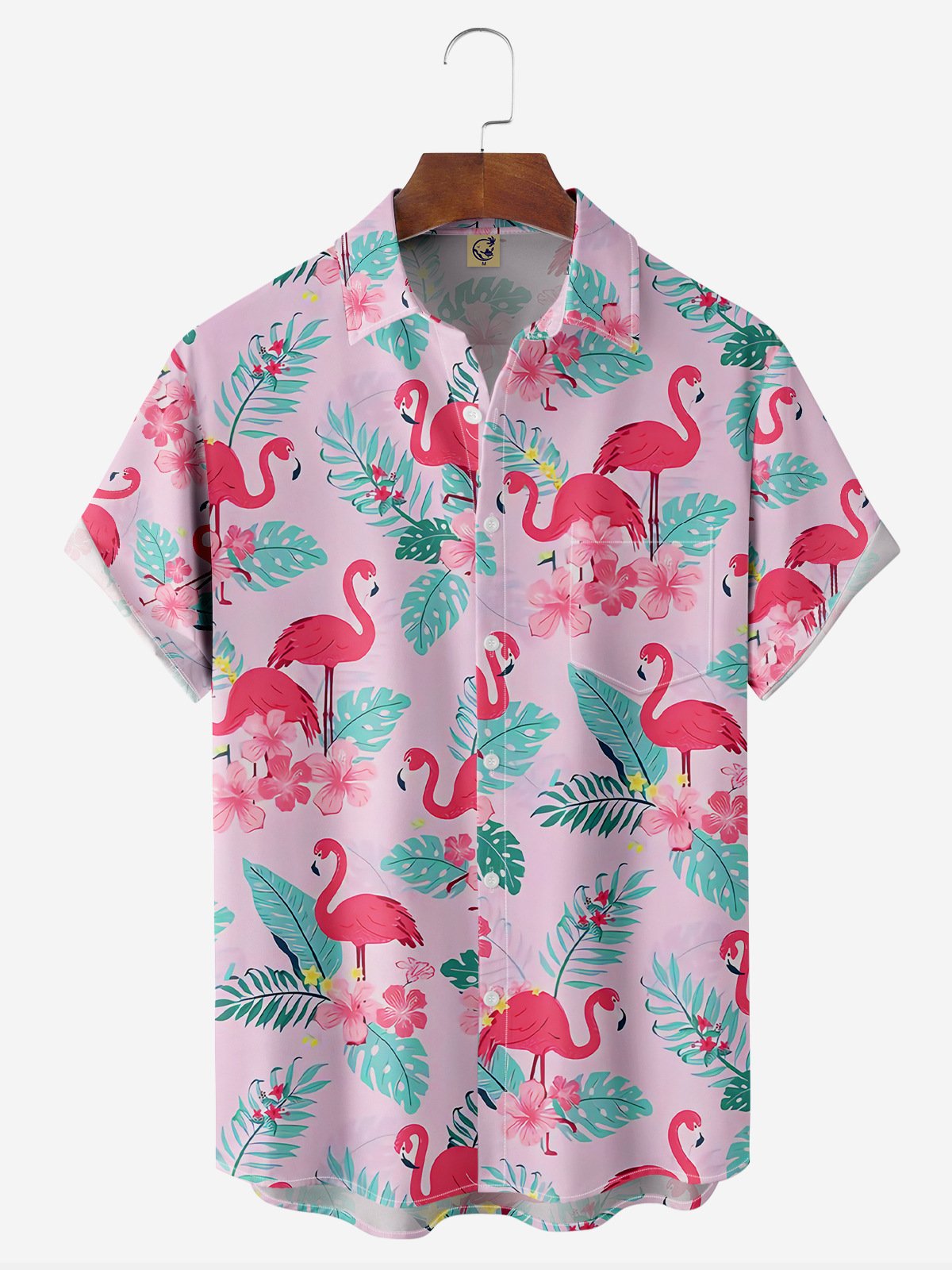 Flamingo Chest Pocket Short Sleeve Hawaiian Shirt