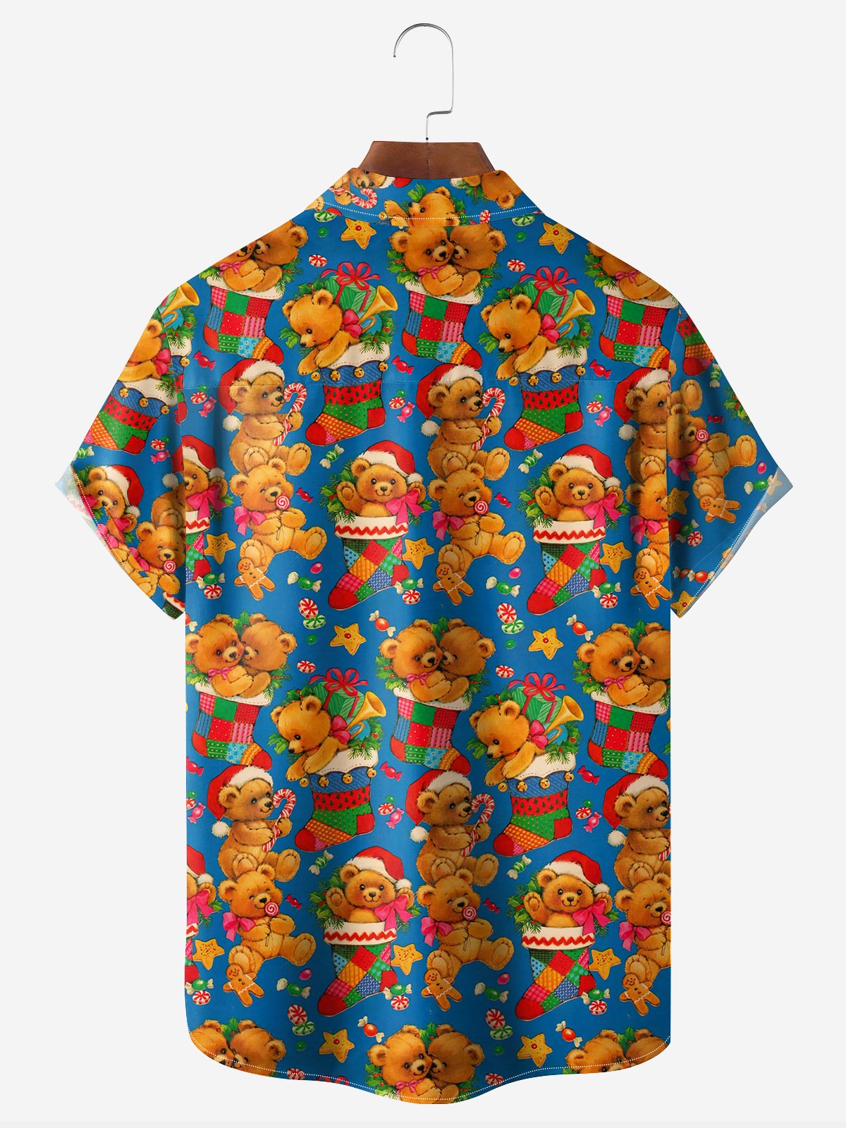 Christmas Bear Chest Pocket Short Sleeve Casual Shirt