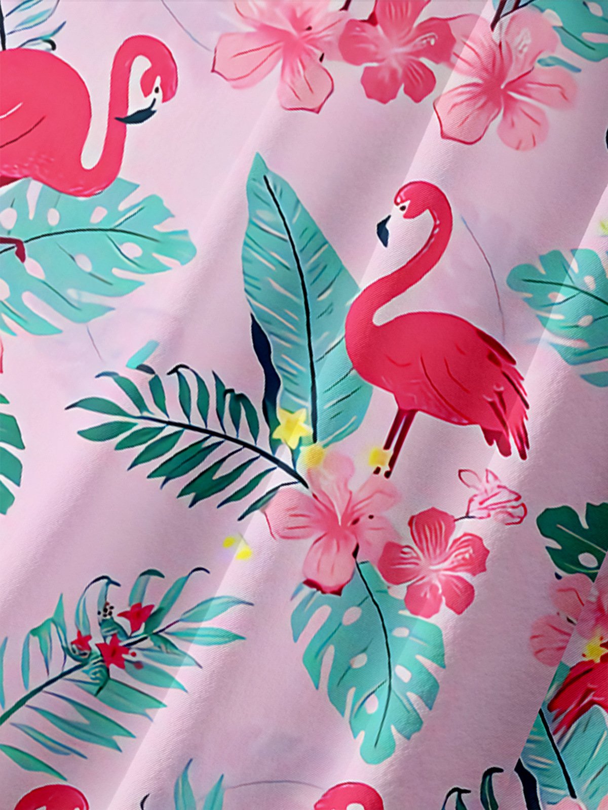 Flamingo Chest Pocket Short Sleeve Hawaiian Shirt