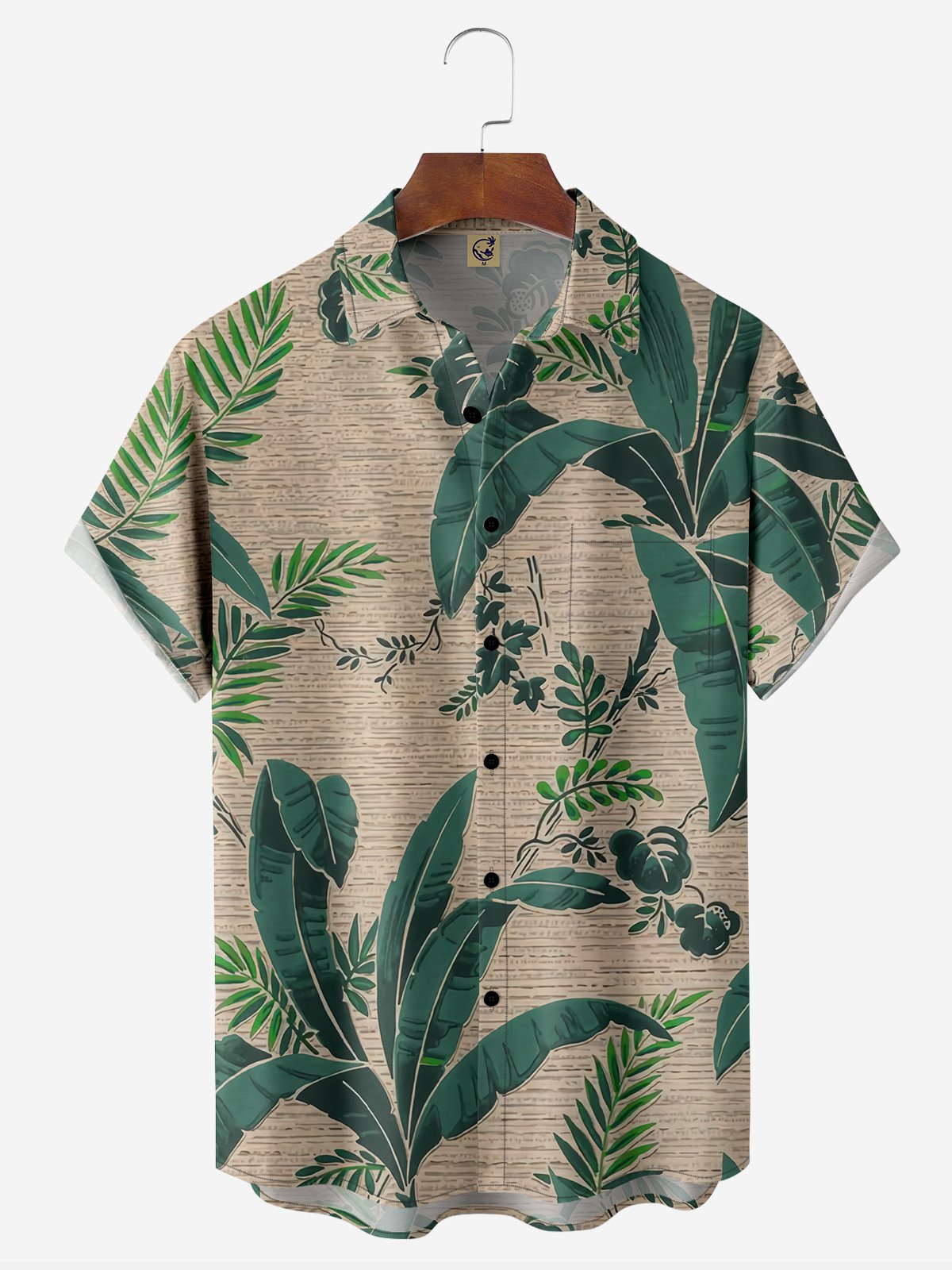 Palm Tree Chest Pocket Short Sleeve Hawaiian Shirt