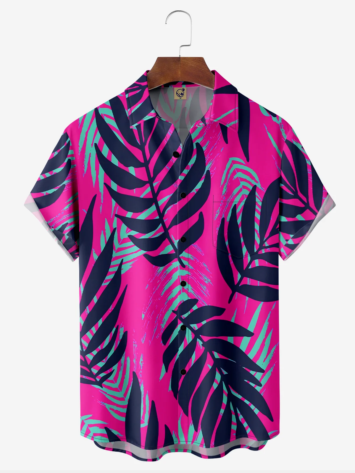 Palm Tree Chest Pocket Short Sleeve Hawaiian Shirt