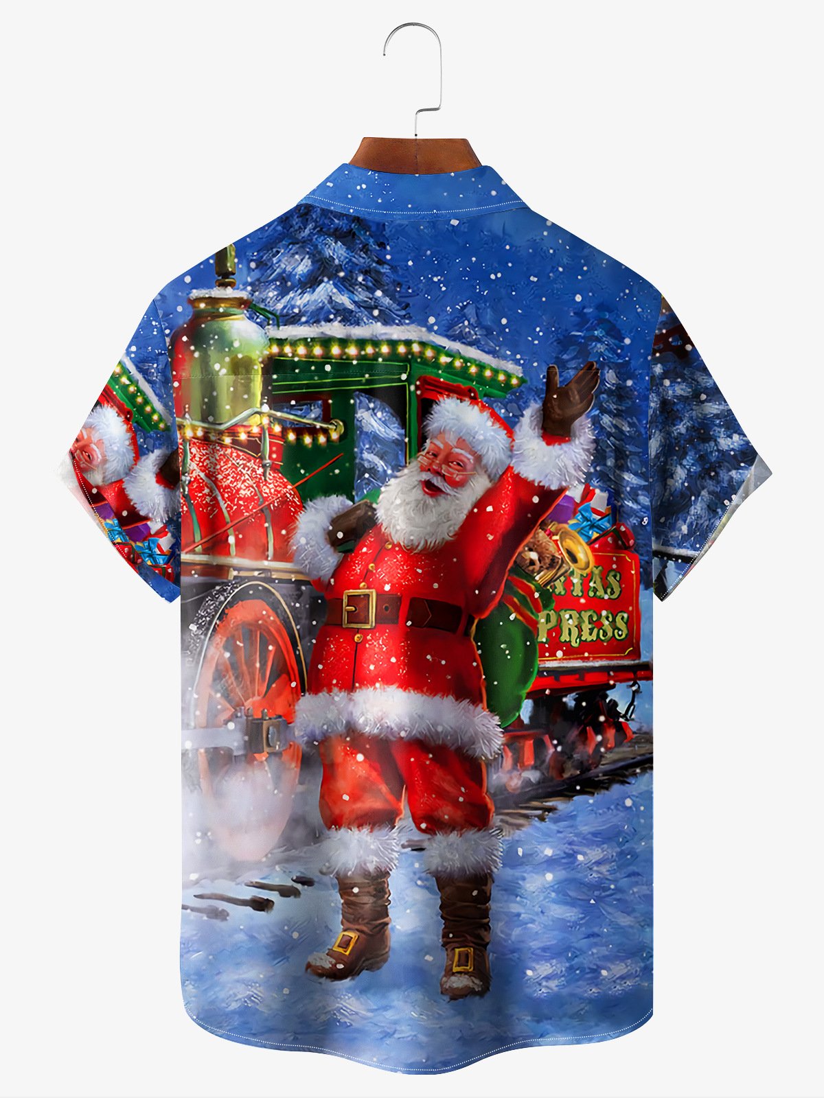 Santa Claus Chest Pocket Short Sleeve Hawaiian Shirt