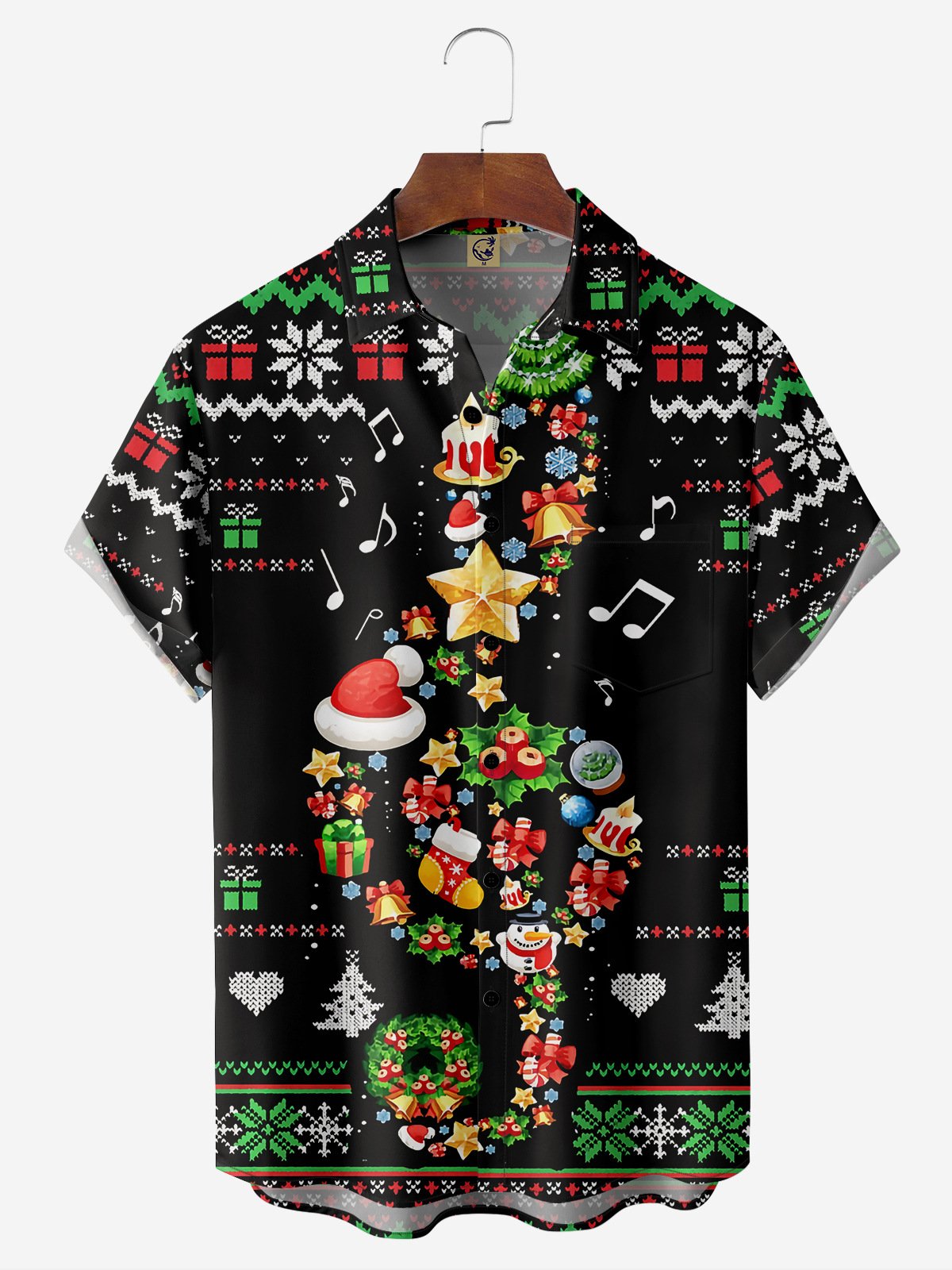 Ugly Christmas Note Chest Pocket Short Sleeve Hawaiian Shirt