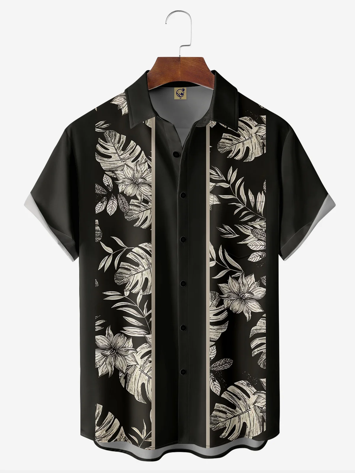 Botanical Leaf Chest Pocket Short Sleeve Hawaiian Shirt