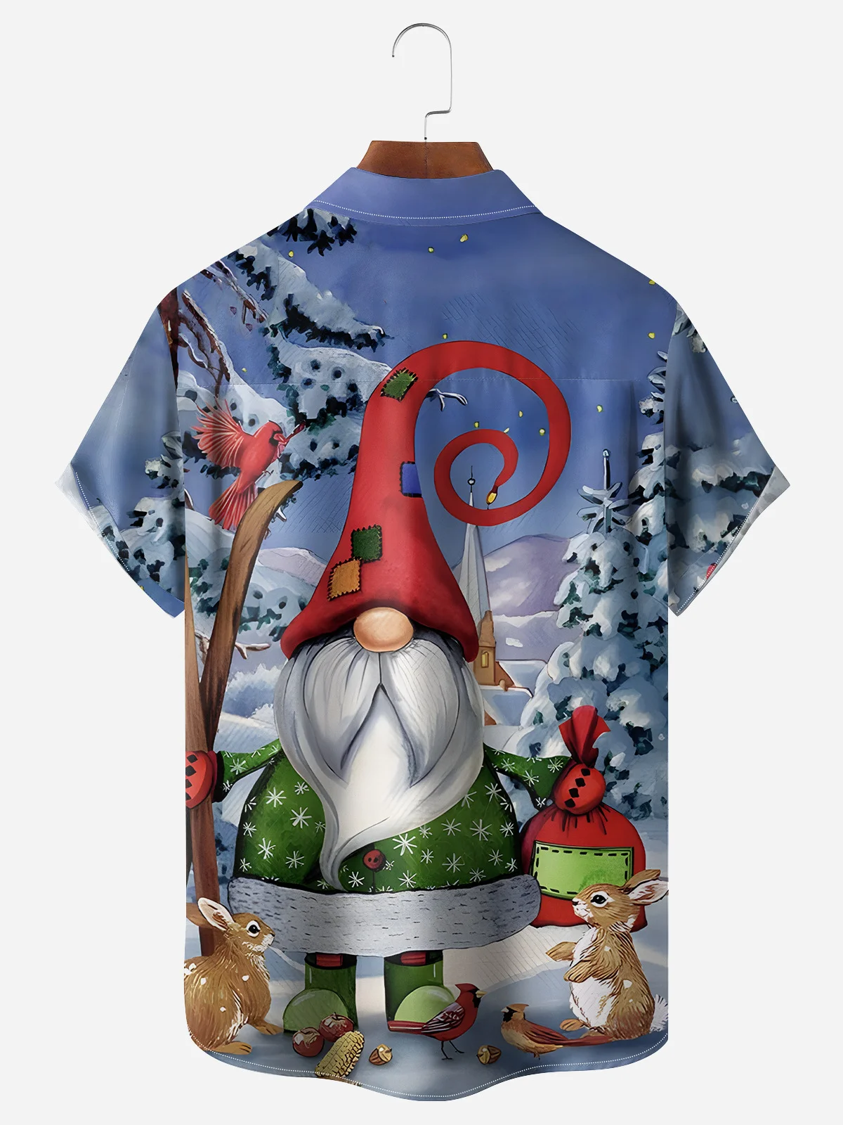 Christmas Gnomes Chest Pocket Short Sleeve Casual Shirt