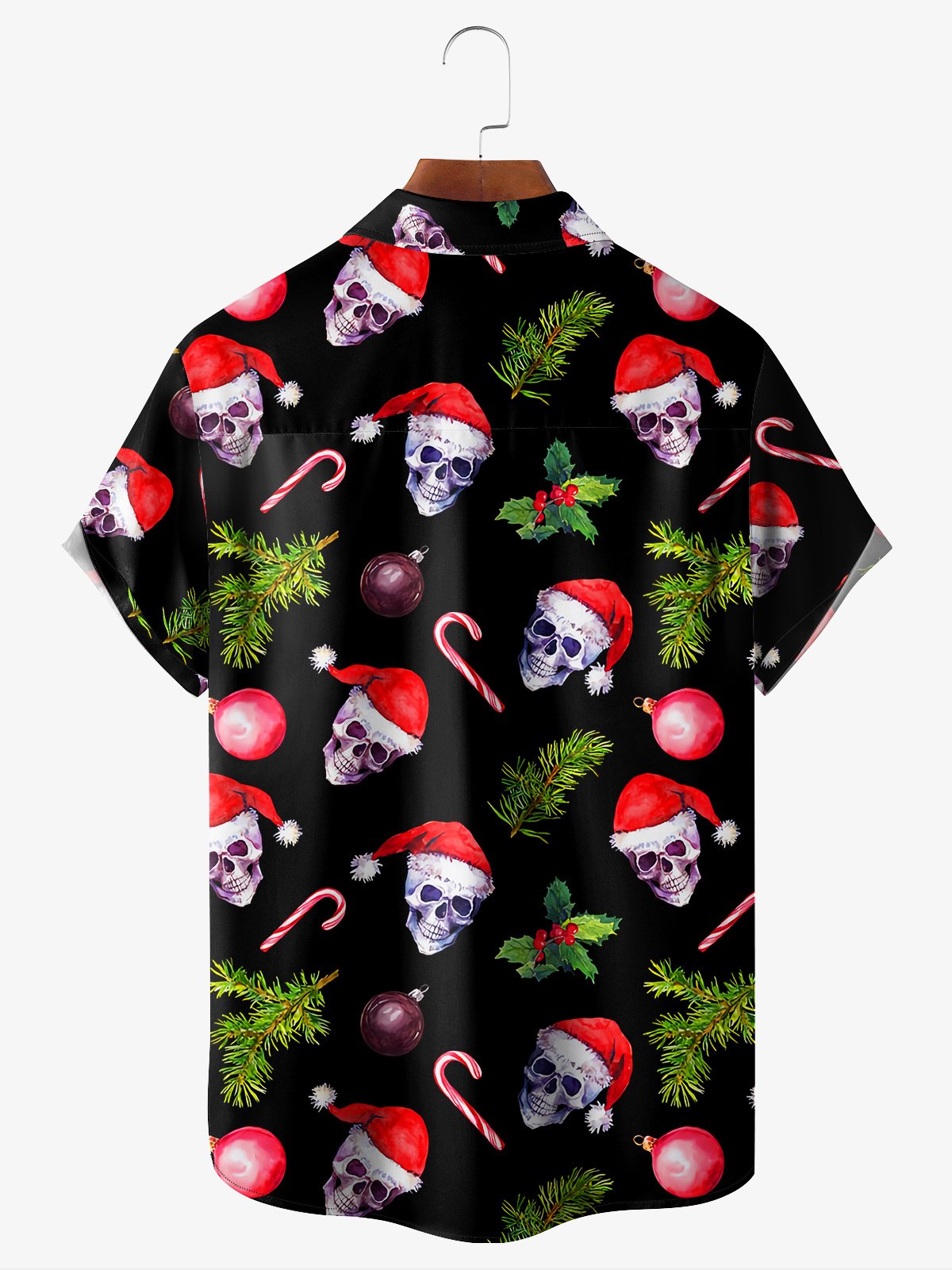 Hardaddy Christmas Skull Chest Pocket Short Sleeve Casual Shirt