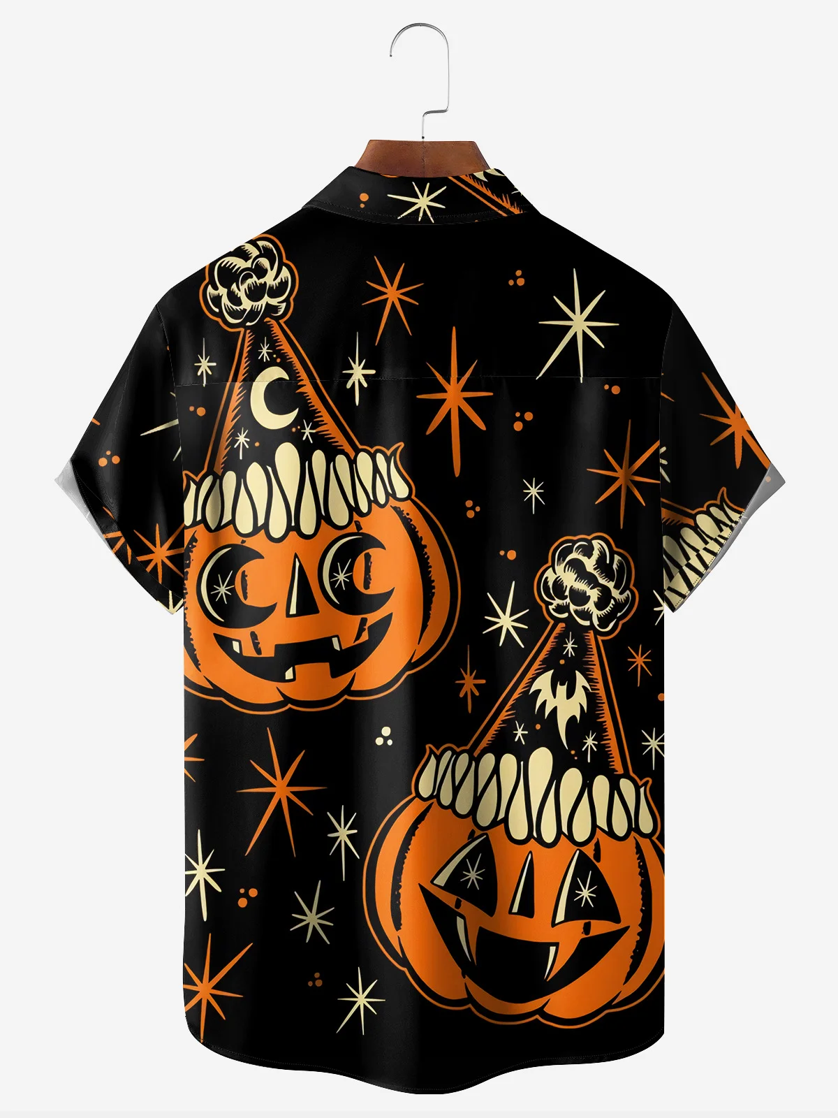 Halloween Pumpkin Chest Pocket Short Sleeve Casual Shirt