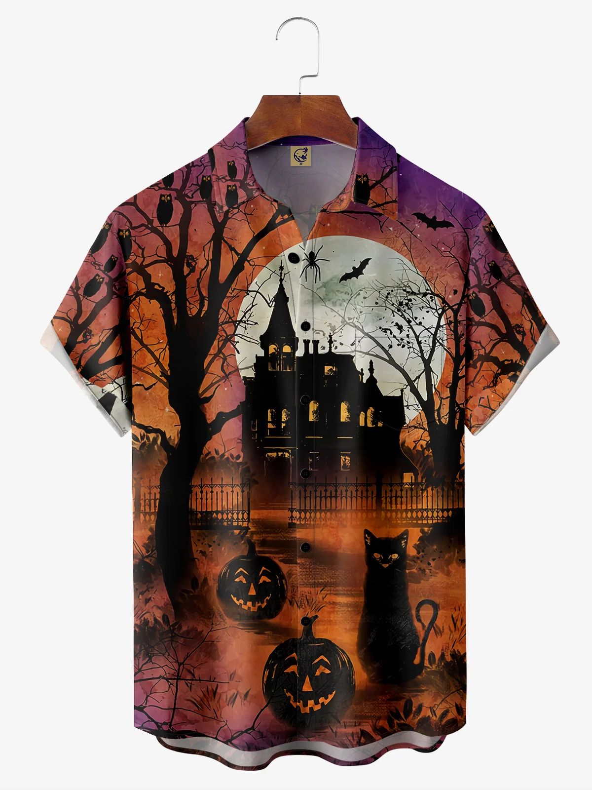 Halloween Chest Pocket Short Sleeve Casual Shirt