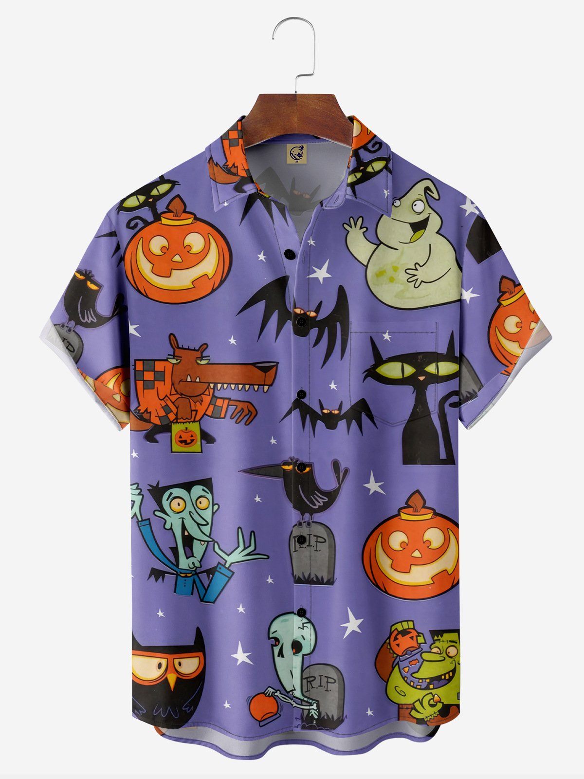 Halloween Chest Pocket Short Sleeve Casual Shirt