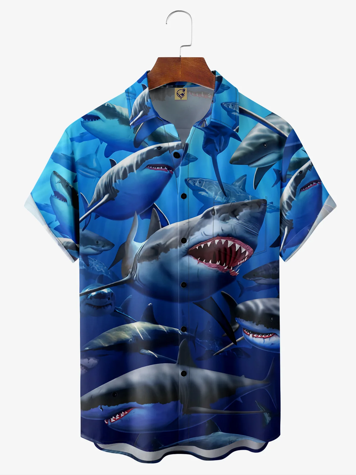 Shark Chest Pocket Short Sleeve Hawaiian Shirt