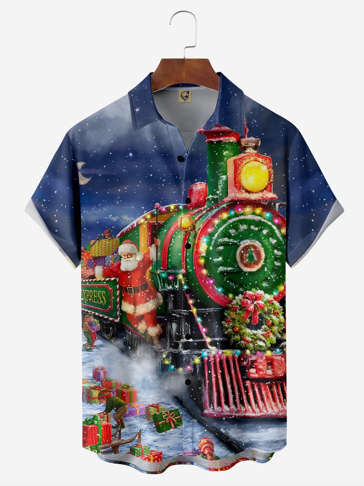 Santa Claus Chest Pocket Short Sleeve Hawaiian Shirt