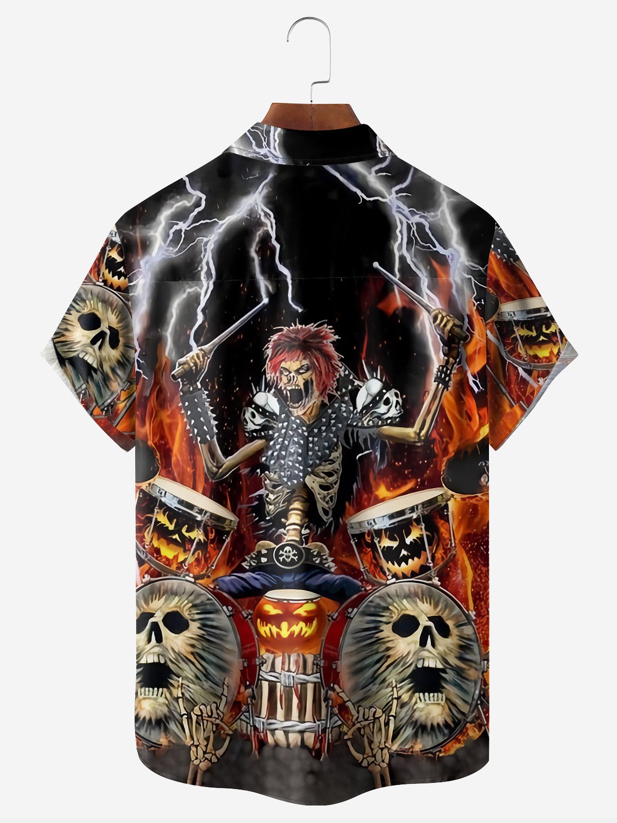 Rock Skull Chest Pocket Short Sleeve Casual Shirt