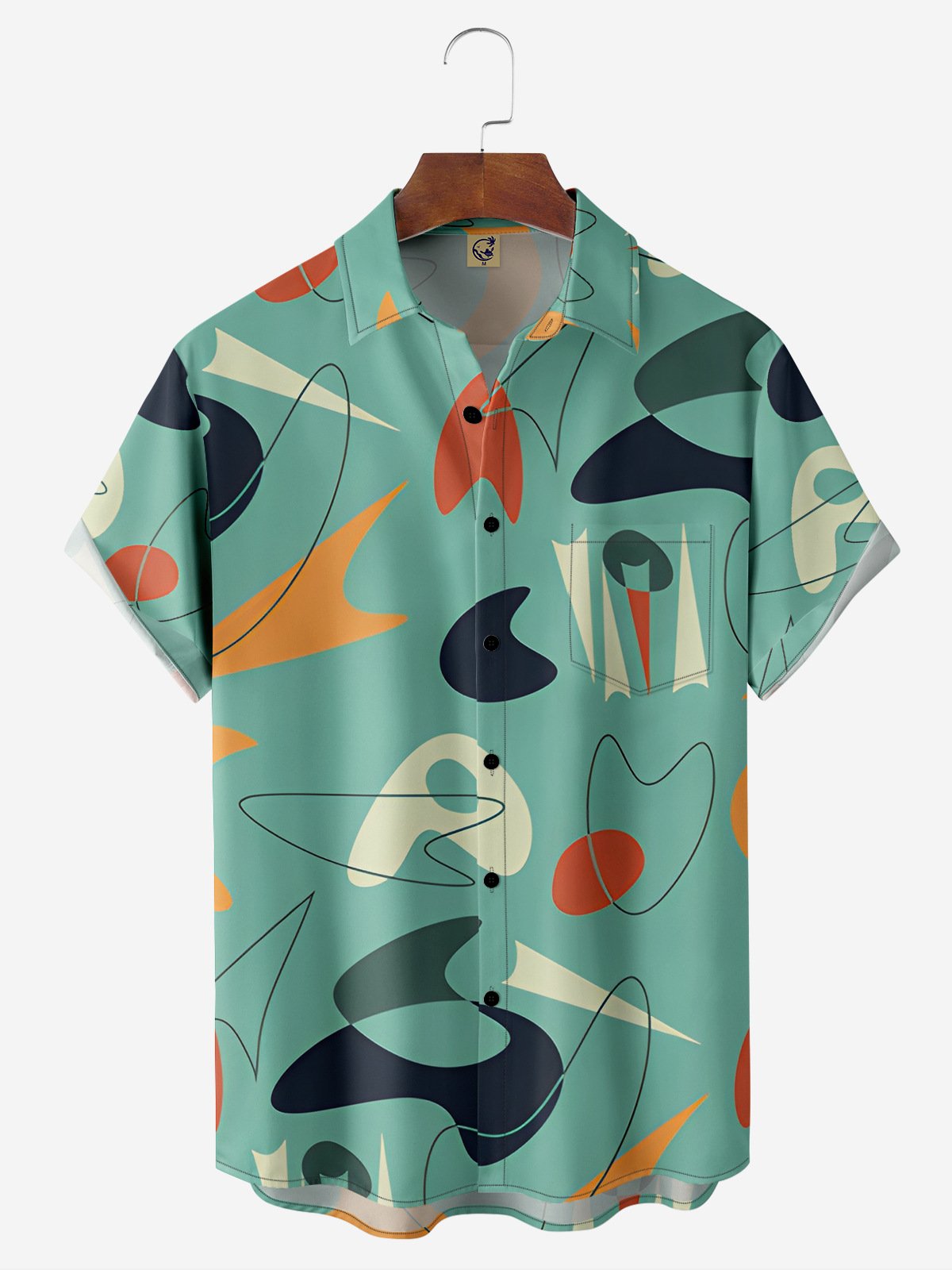 Modern Mid-Century Geometric Chest Pocket Short Sleeve Shirt