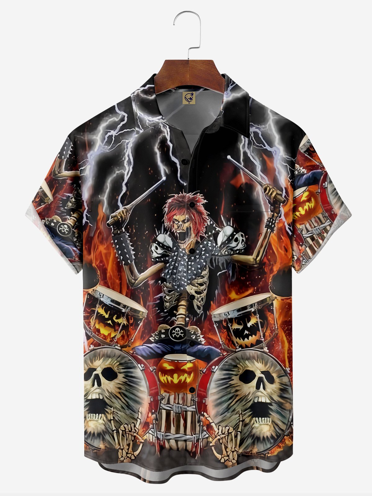 Rock Skull Chest Pocket Short Sleeve Casual Shirt