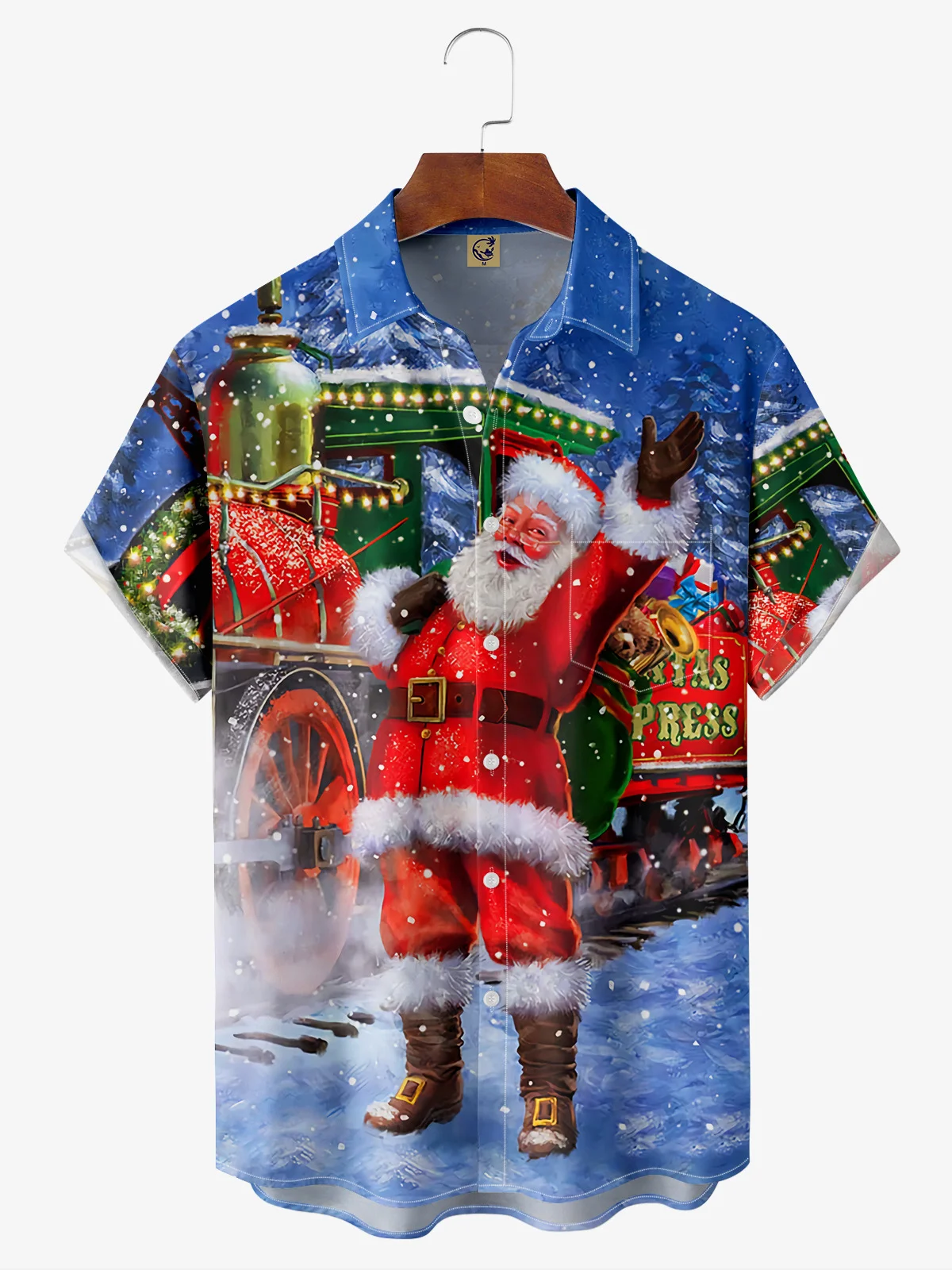 Santa Claus Chest Pocket Short Sleeve Hawaiian Shirt