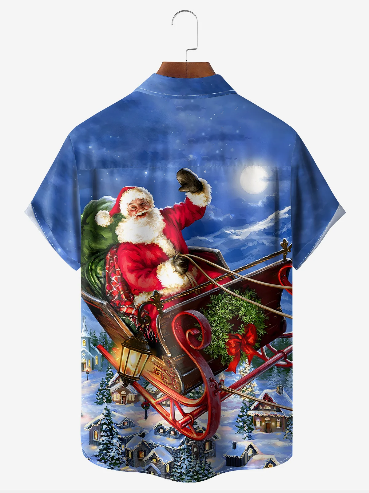 Santa Claus Chest Pocket Short Sleeve Hawaiian Shirt