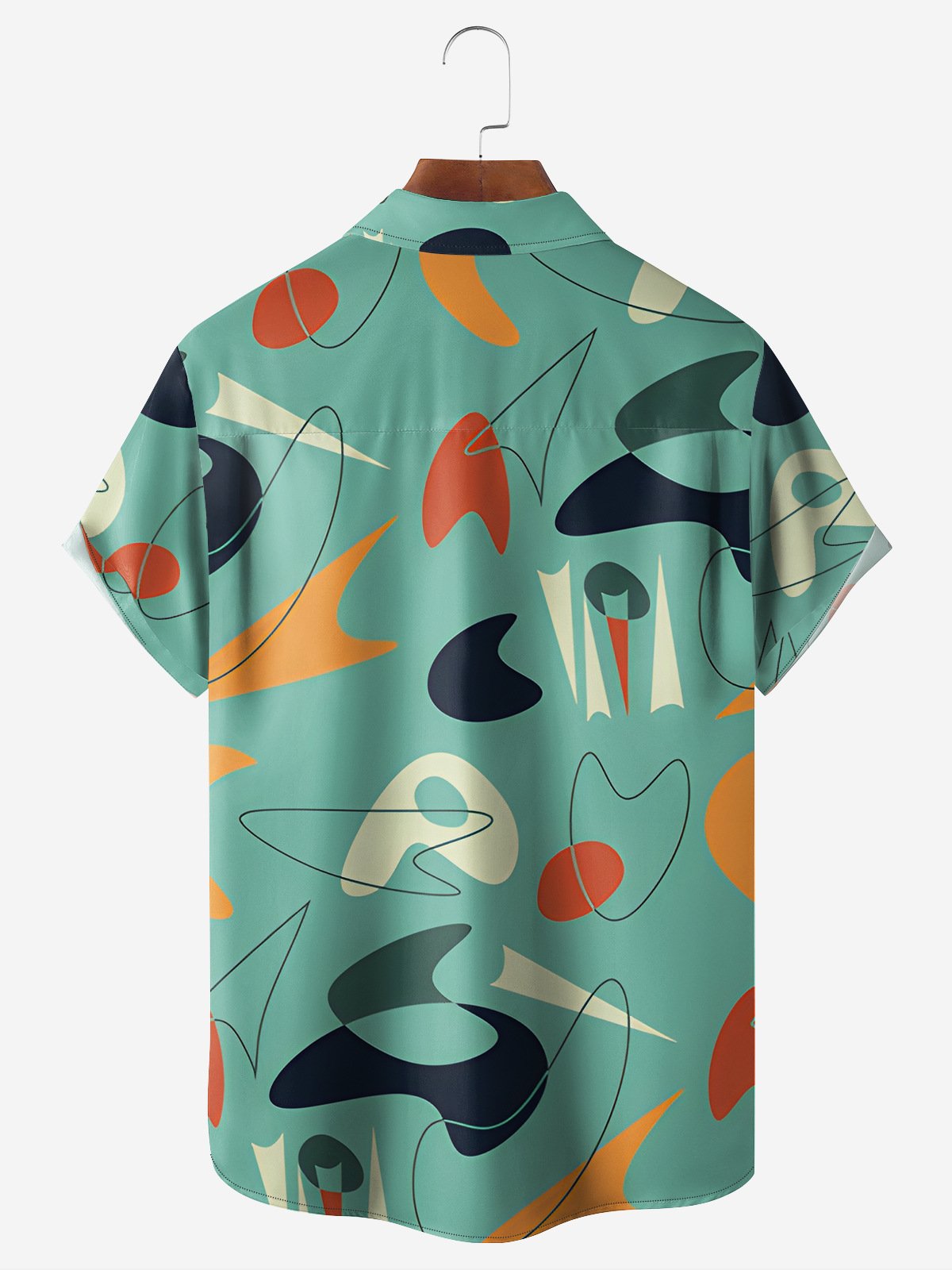 Modern Mid-Century Geometric Chest Pocket Short Sleeve Shirt
