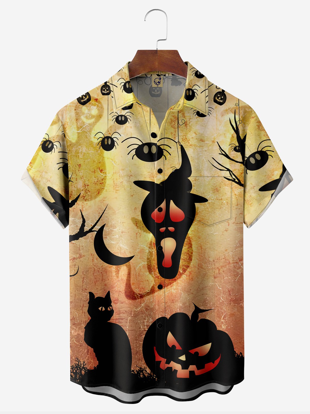 Halloween Chest Pocket Short Sleeve Casual Shirt