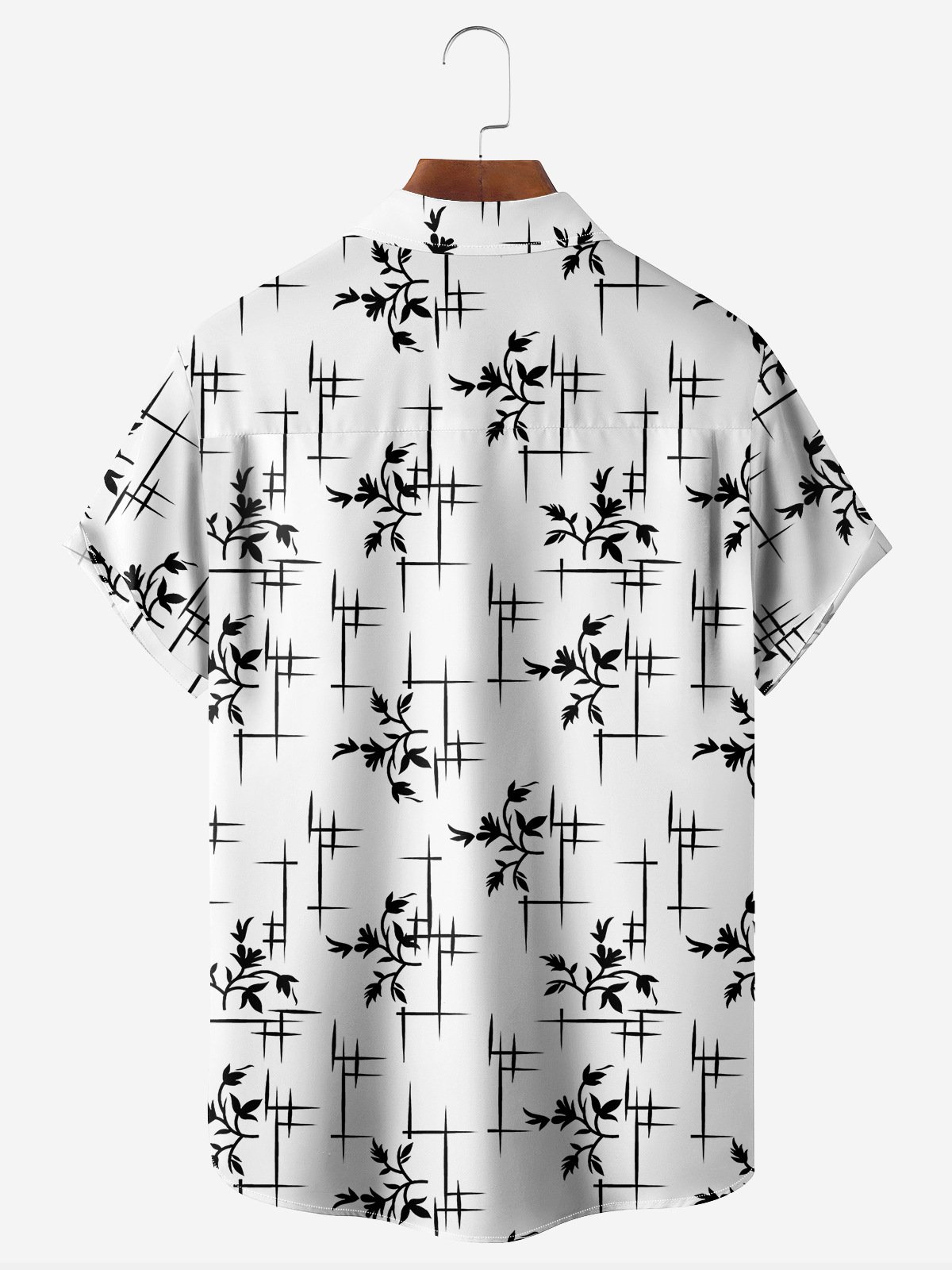 Geometry Plant Flower Chest Pocket Short Sleeve Casual Shirt