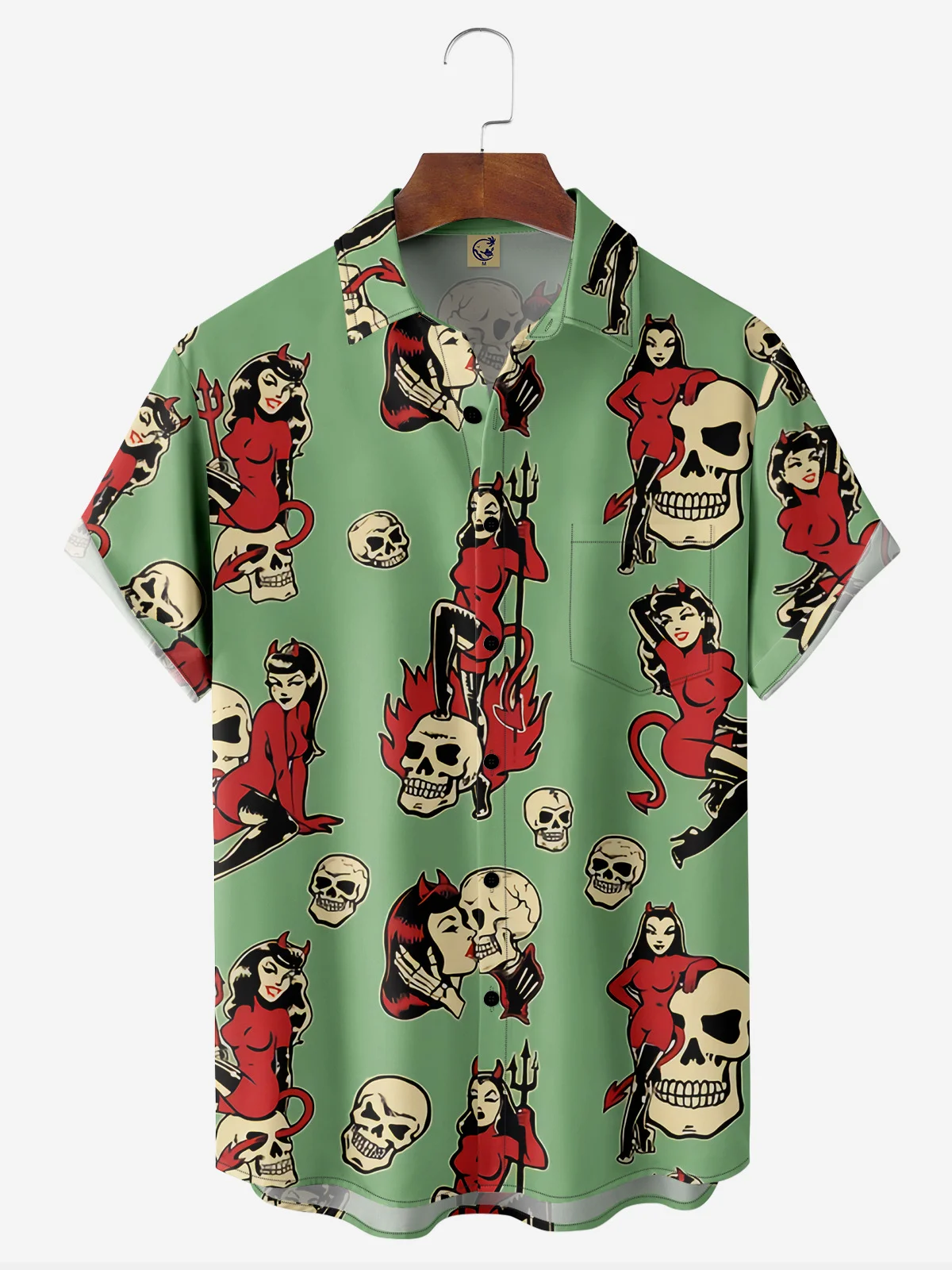 Halloween Chest Pocket Short Sleeve Casual Shirt