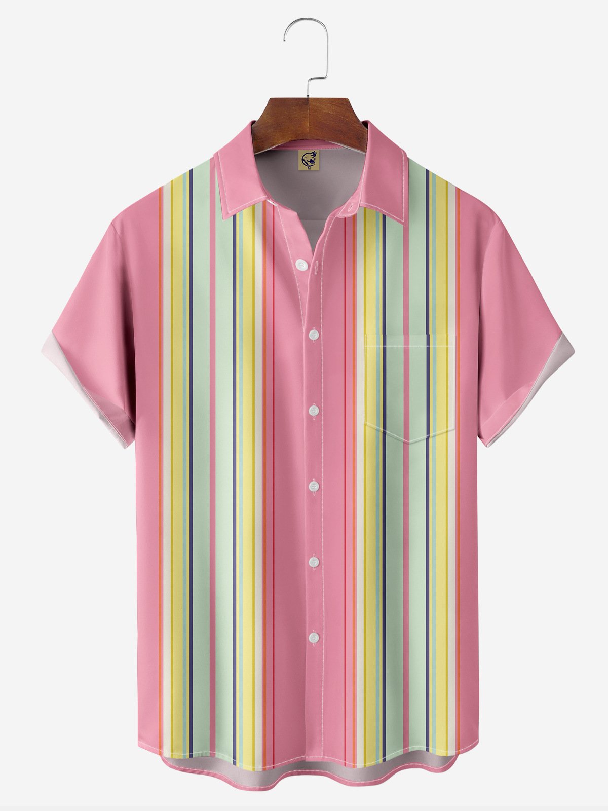 Geometric Stripe Chest Pocket Short Sleeve Casual Shirt