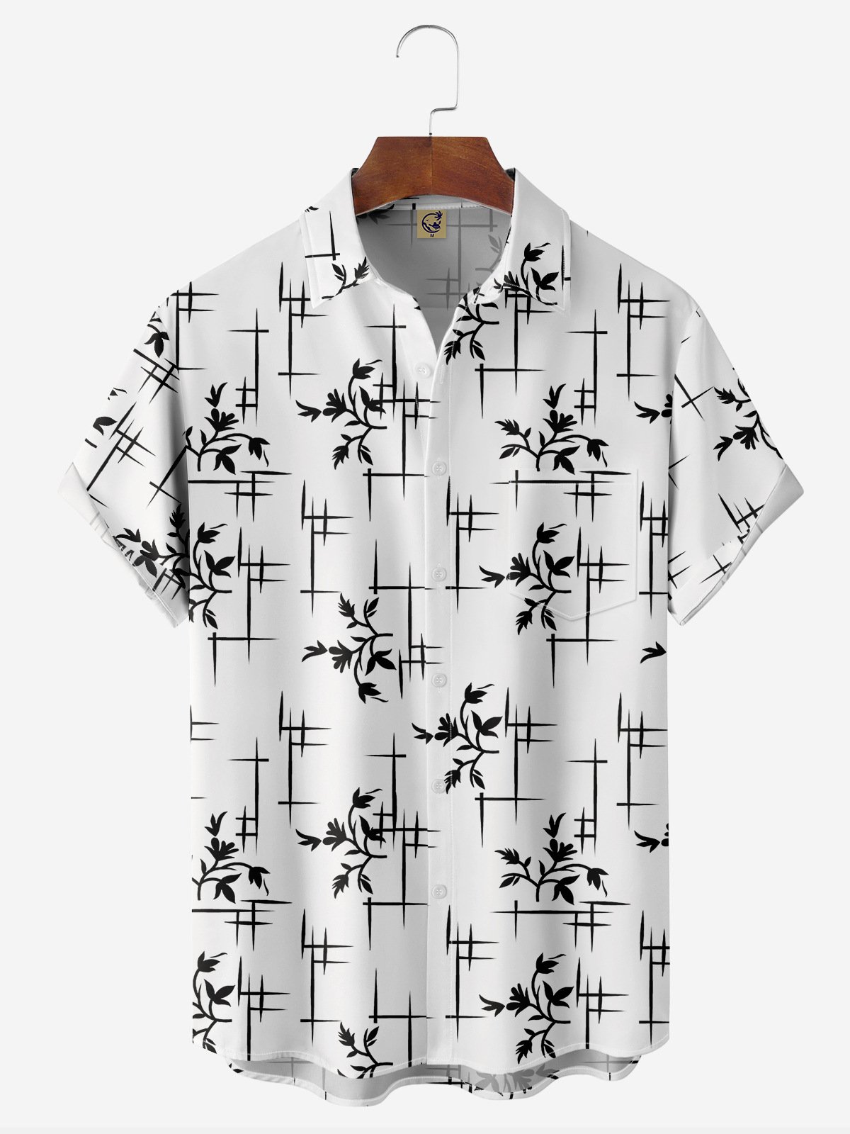 Geometry Plant Flower Chest Pocket Short Sleeve Casual Shirt